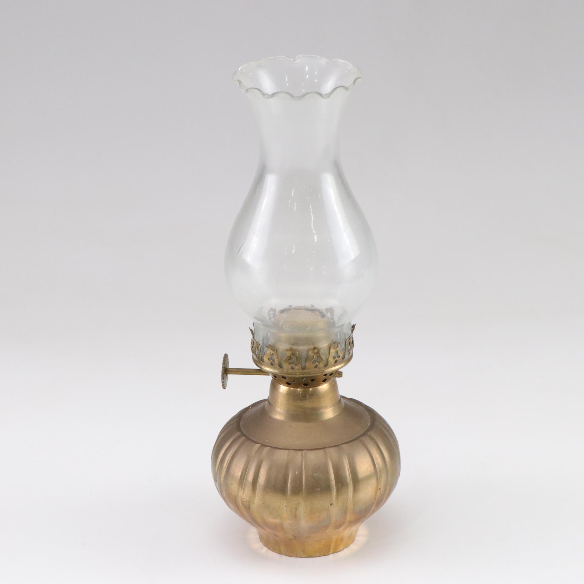 Engraved Brass Trinket Box with Enamel Decor with Brass Vase and Oil Lamp