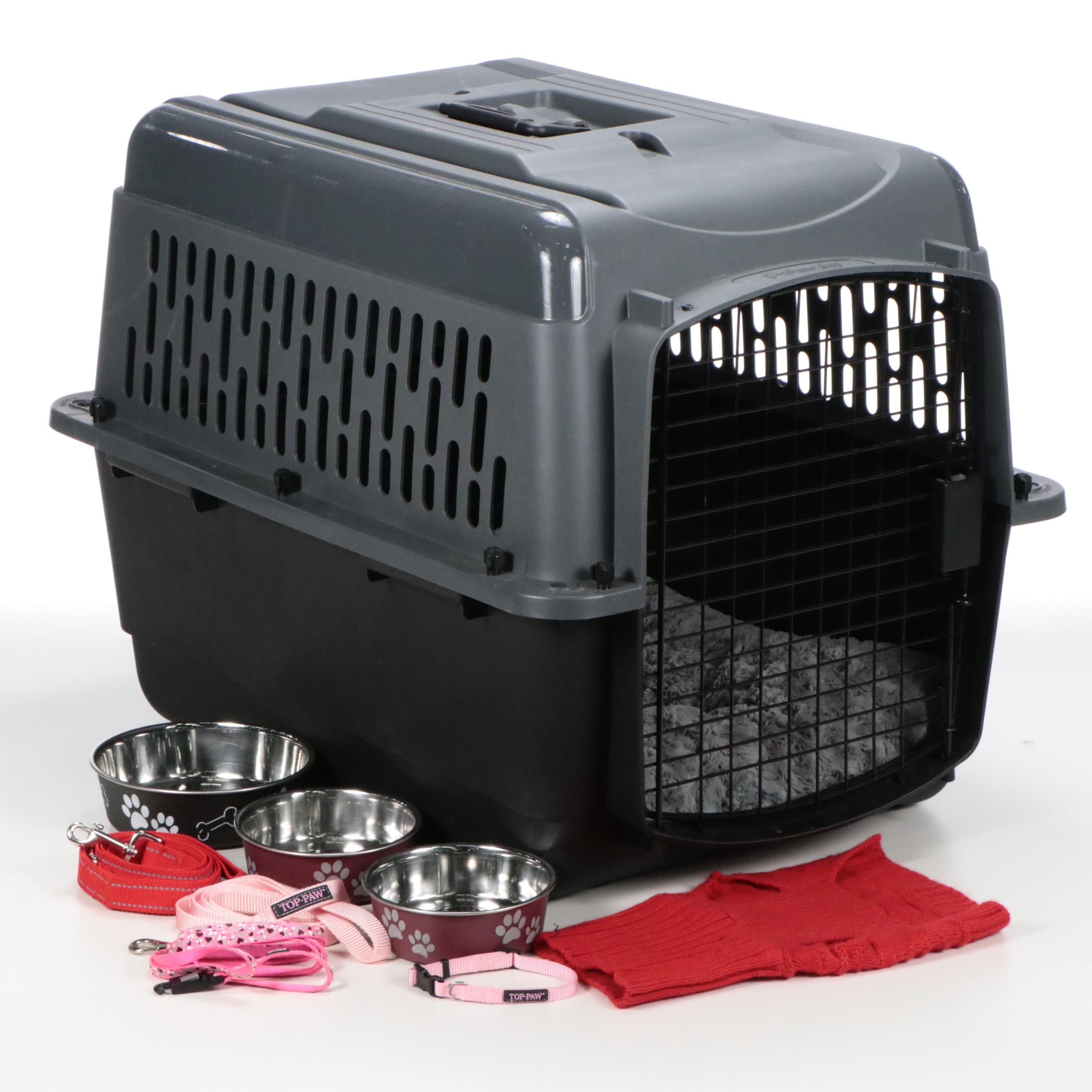 Quiet Time Polyester Pet Bed with Petmate Plastic Pet Carrier and More