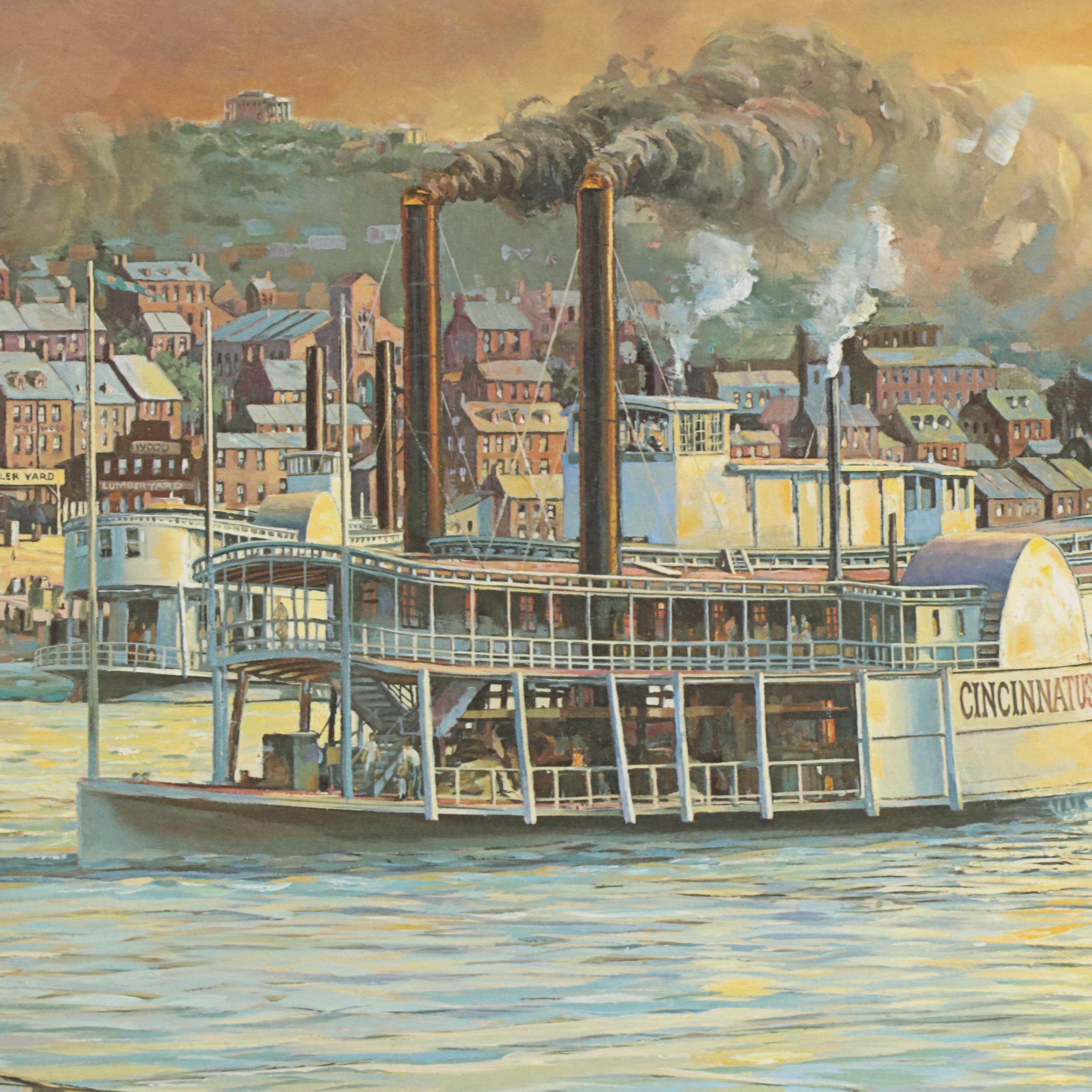 Michael Blaser Offset Lithograph "The Public Landing - Cincinnati 1850," 1991