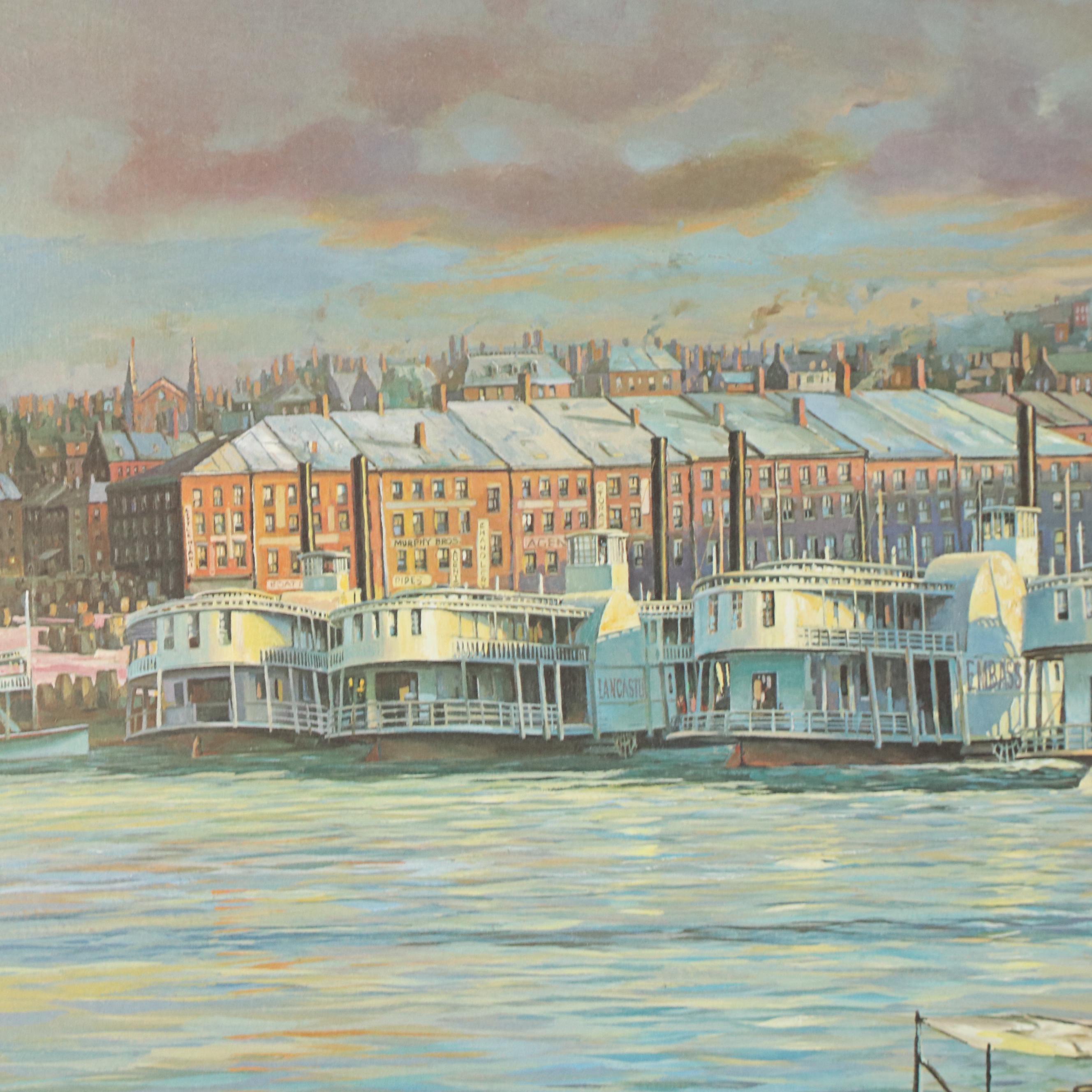 Michael Blaser Offset Lithograph "The Public Landing - Cincinnati 1850," 1991