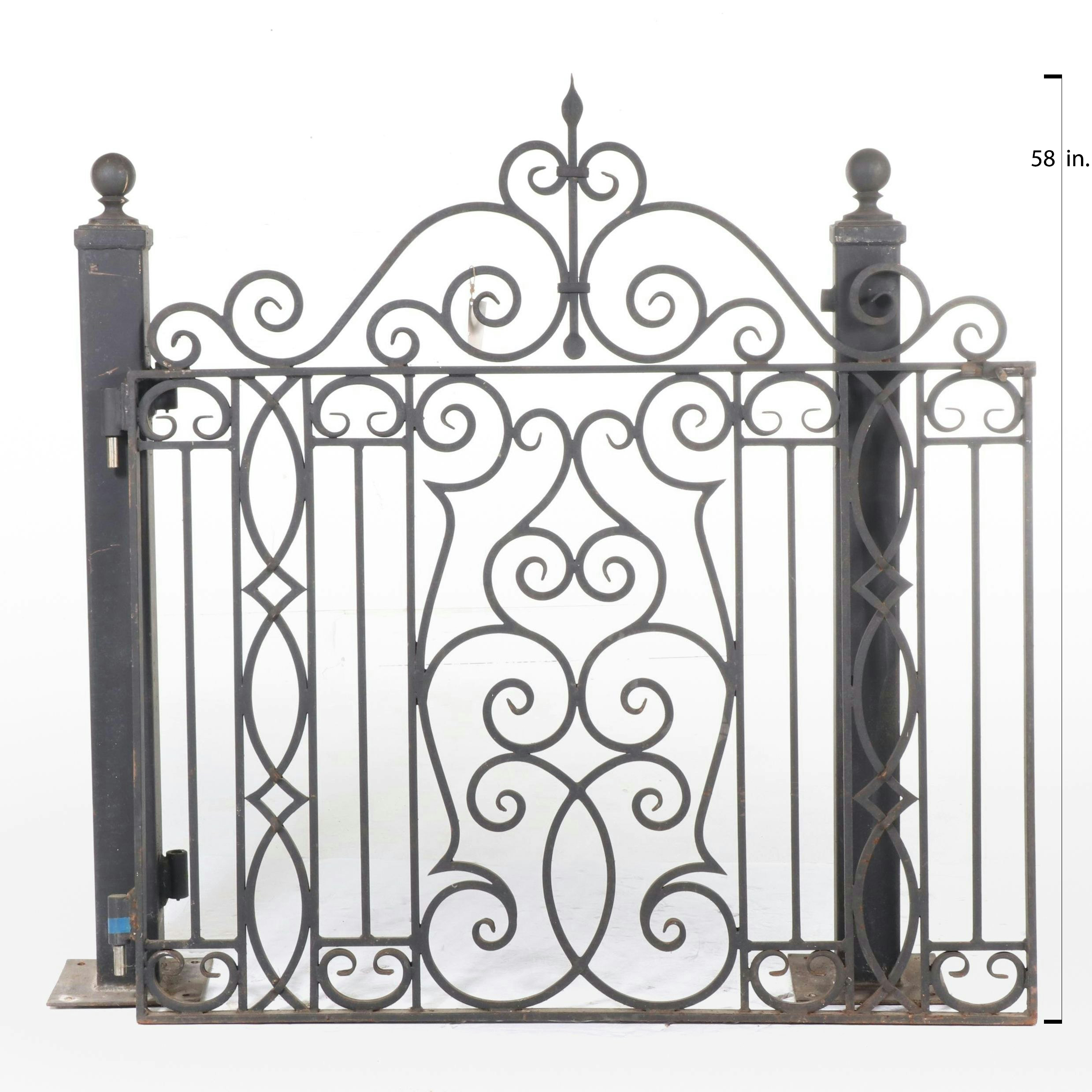 Hand-Crafted Cast Iron and Steel Garden Gate with Posts, Late 20th/Early 21st C.