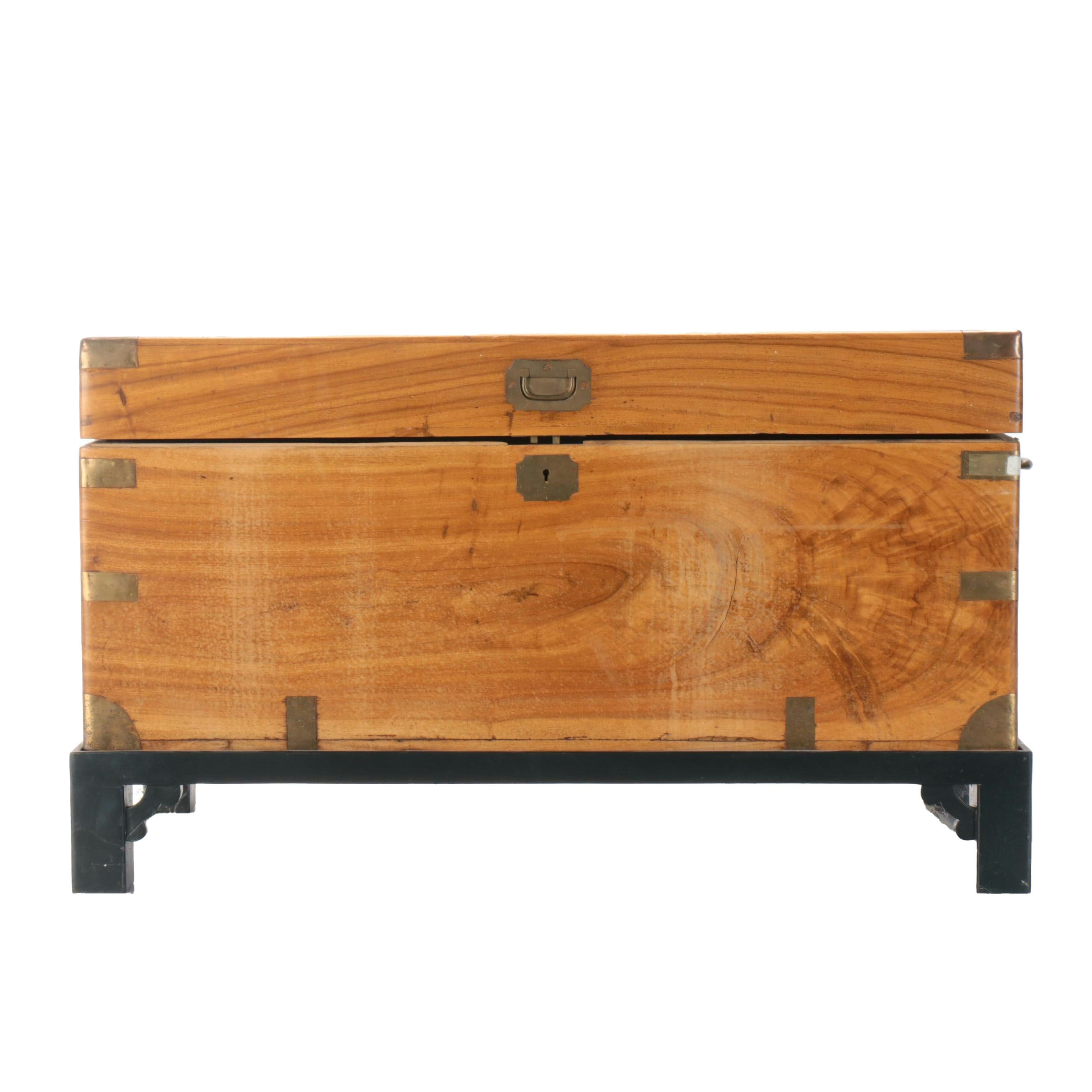 English Camphor Wood Campaign Trunk on Stand, Late 19th/Early 20th Century