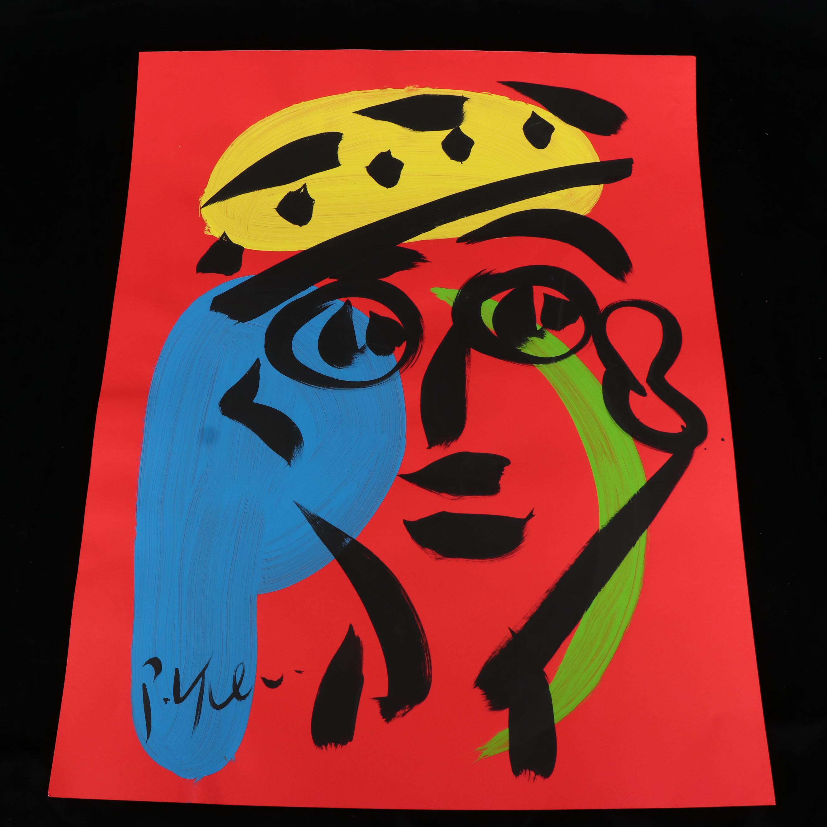 Peter Keil Abstract Acrylic Portrait Painting, Late 20th Century