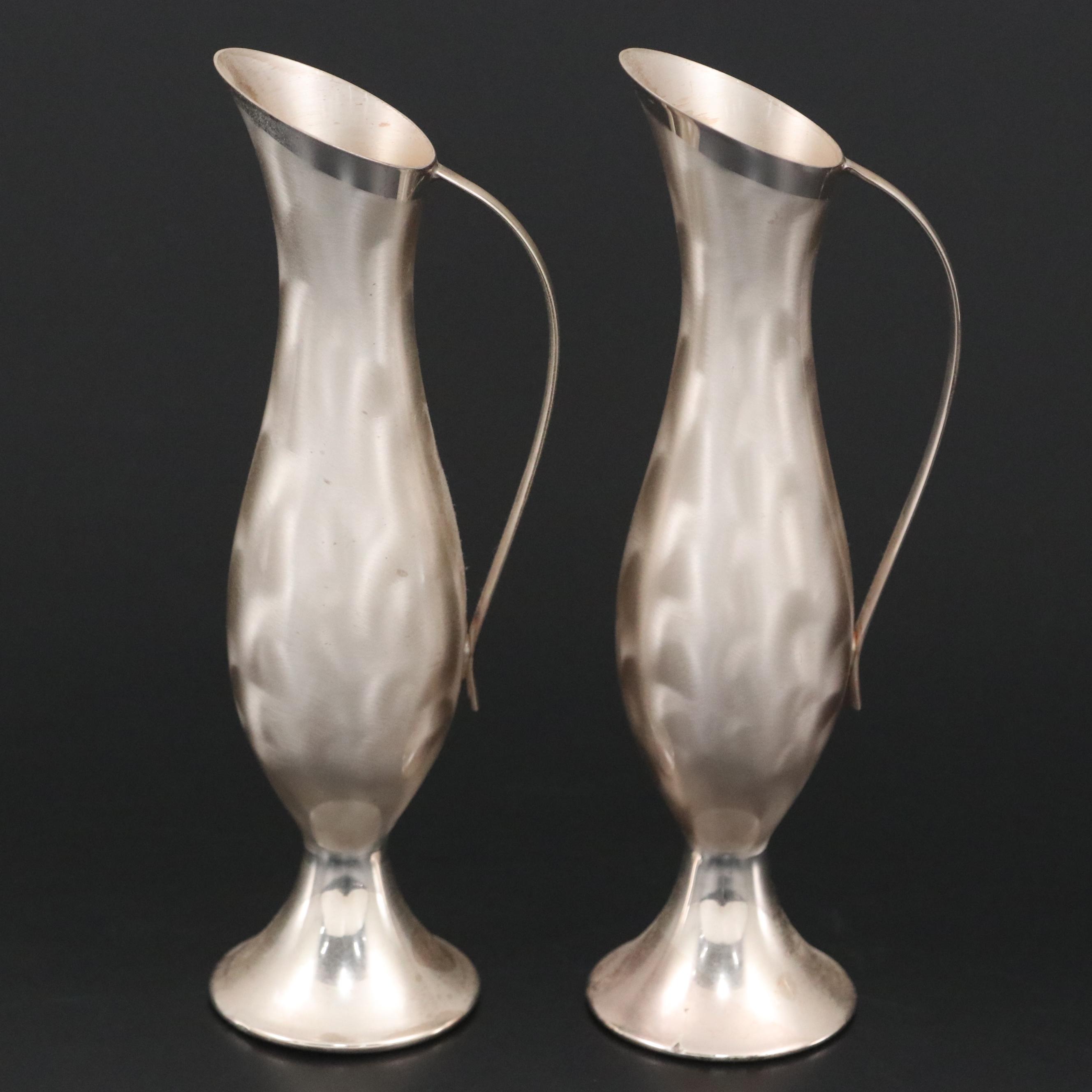 Farber Bros Fraunfelter Orange & Silver Plate Tea Set & Art Deco Style Bud Vases