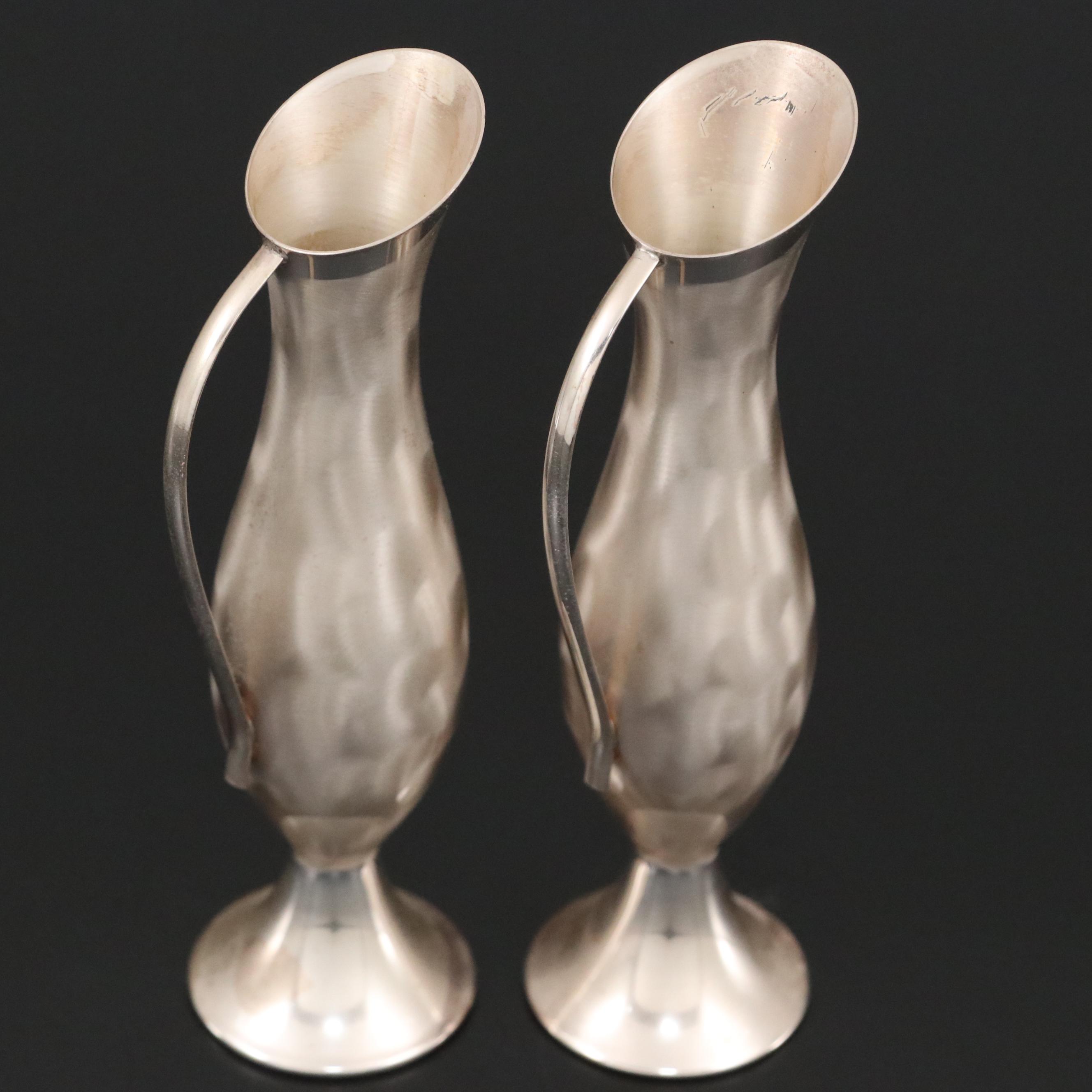 Farber Bros Fraunfelter Orange & Silver Plate Tea Set & Art Deco Style Bud Vases