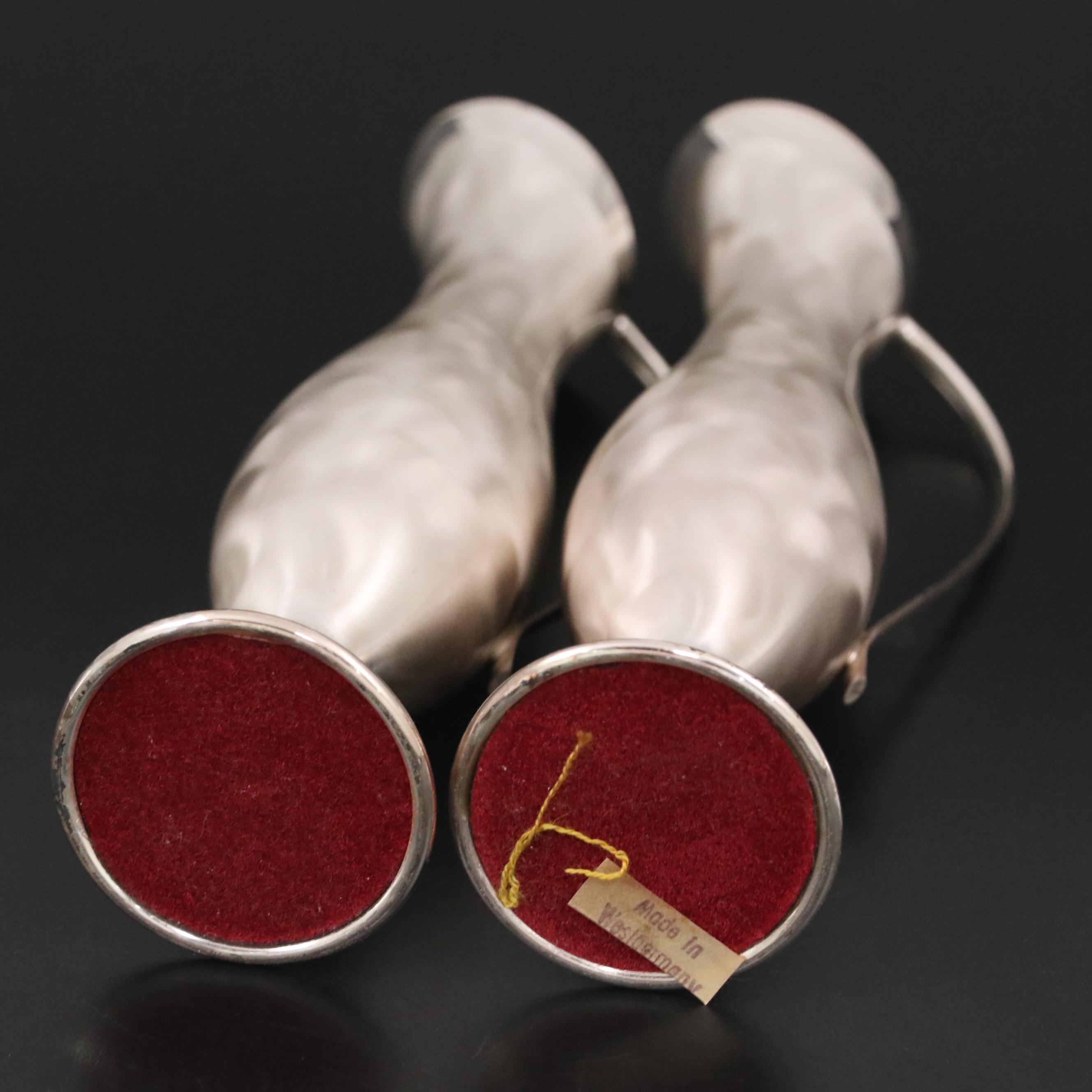 Farber Bros Fraunfelter Orange & Silver Plate Tea Set & Art Deco Style Bud Vases