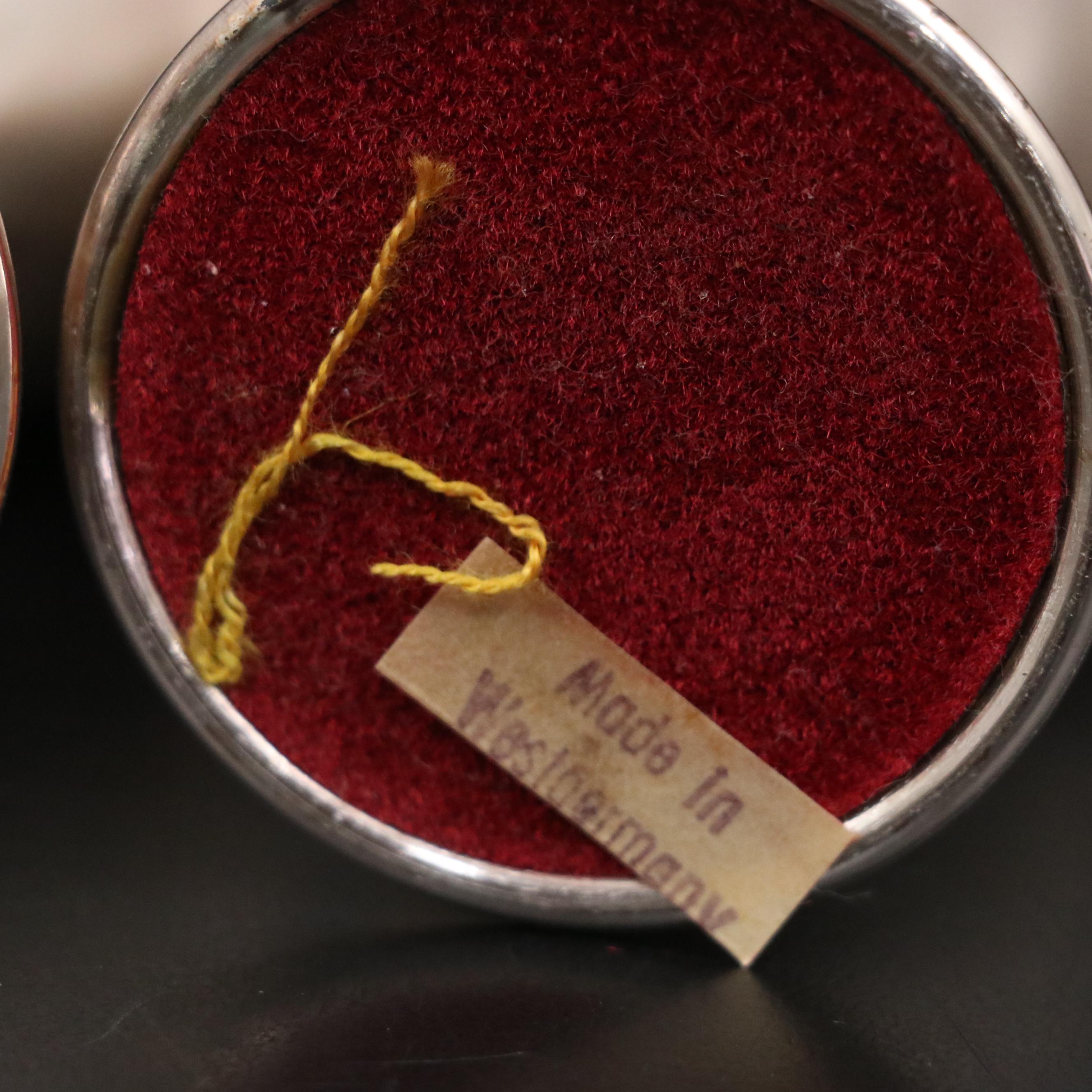 Farber Bros Fraunfelter Orange & Silver Plate Tea Set & Art Deco Style Bud Vases