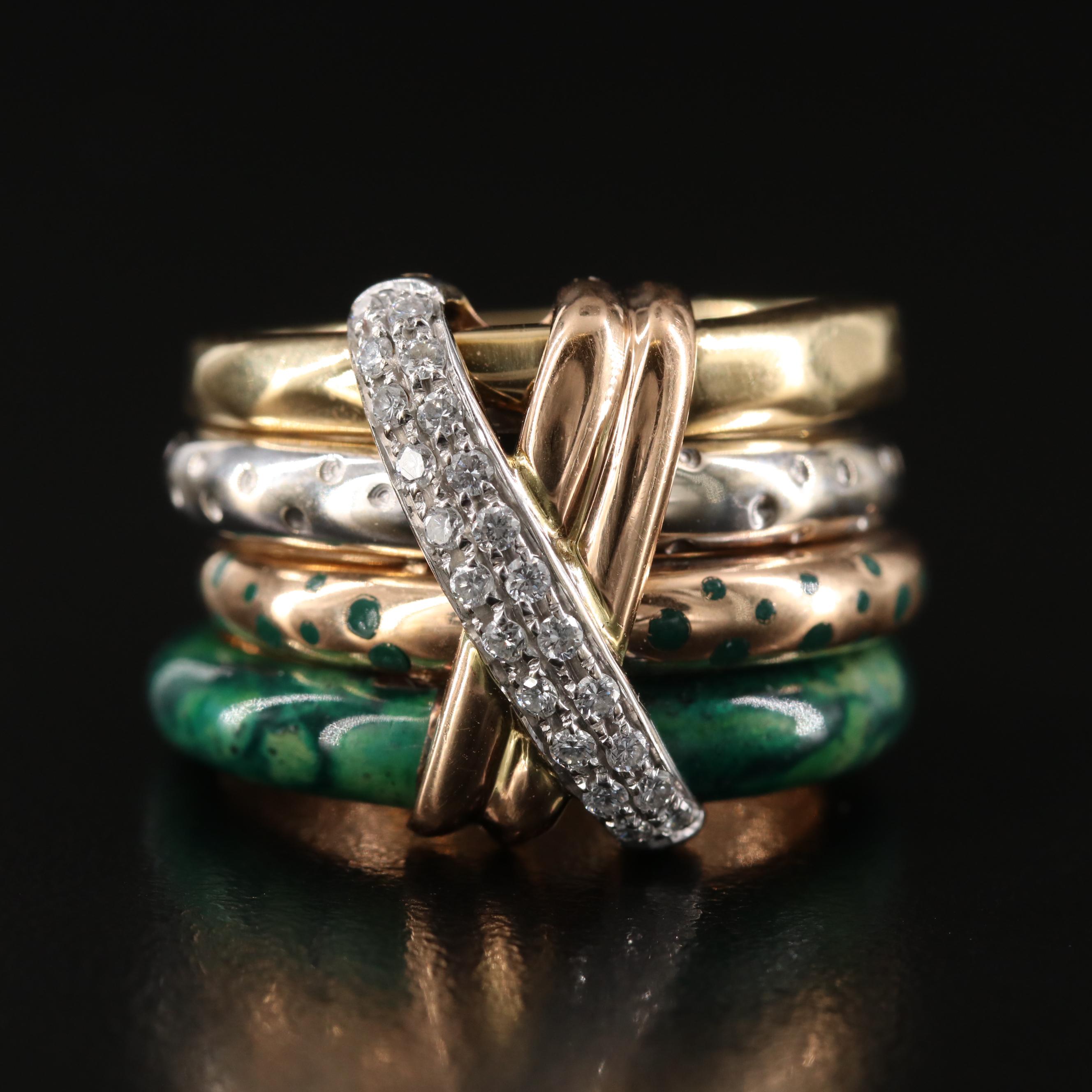 La Nouvelle Bague 18K Diamond and Enamel Bracelet and Ring Set