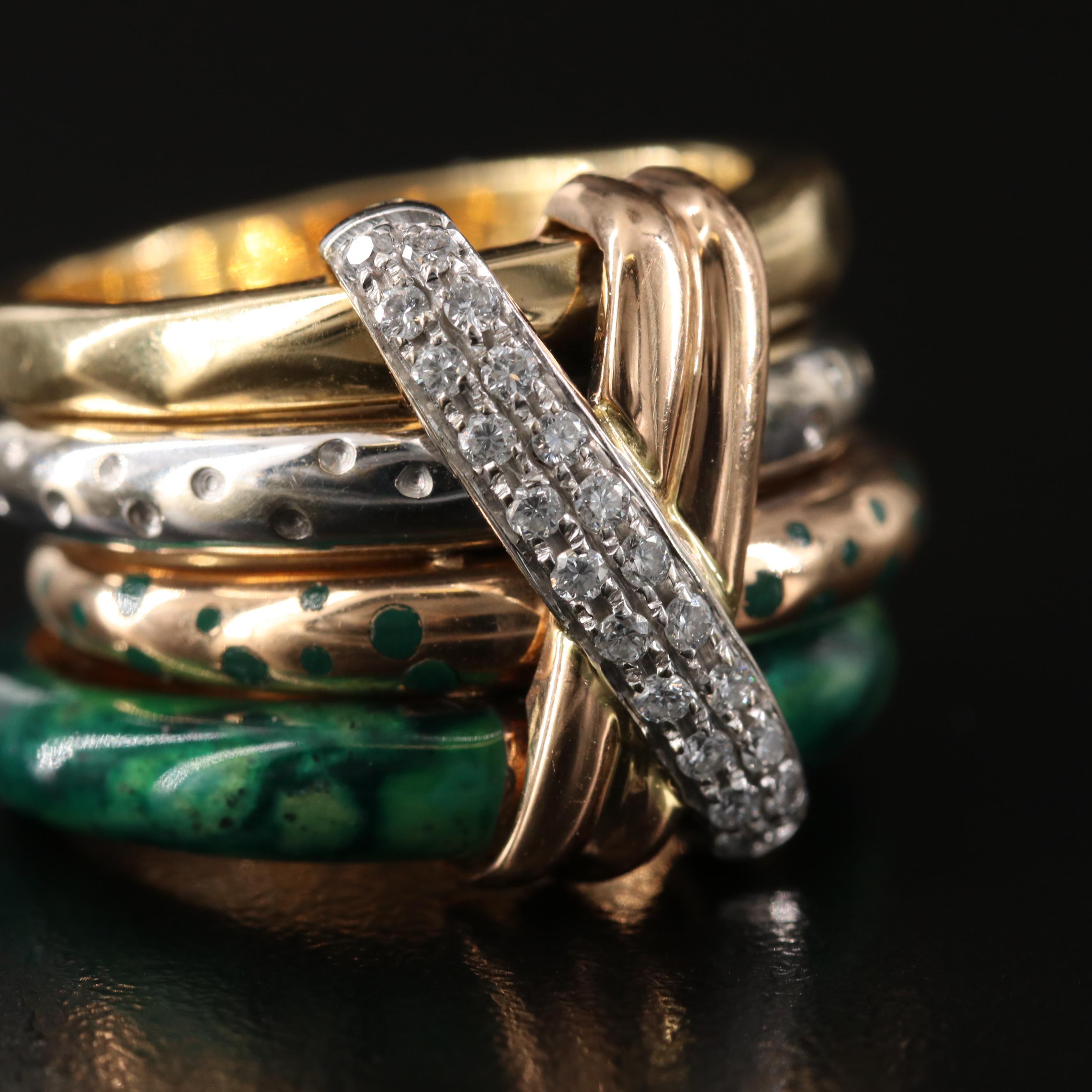La Nouvelle Bague 18K Diamond and Enamel Bracelet and Ring Set