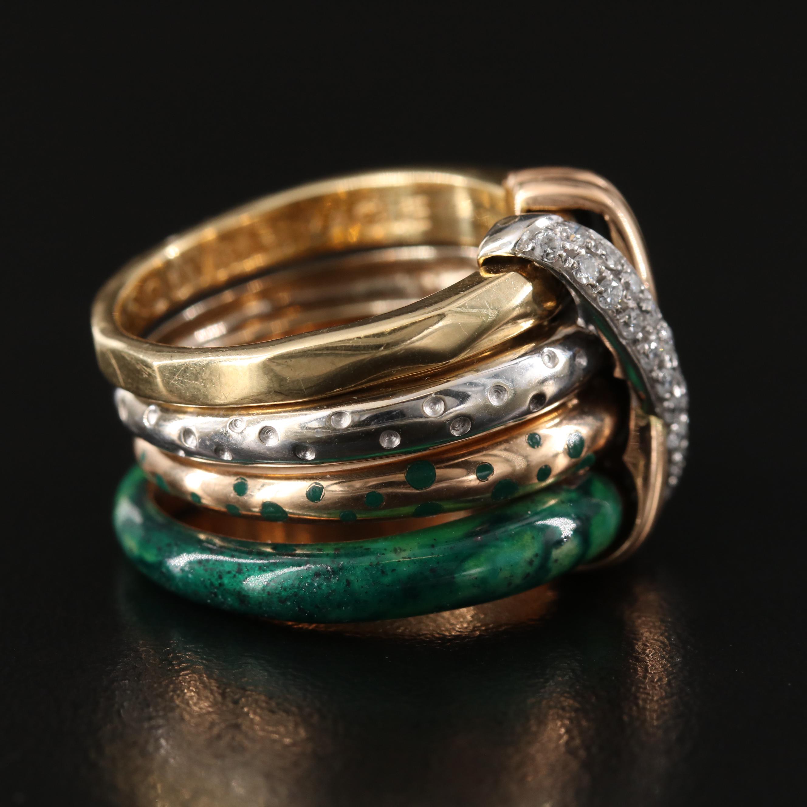 La Nouvelle Bague 18K Diamond and Enamel Bracelet and Ring Set