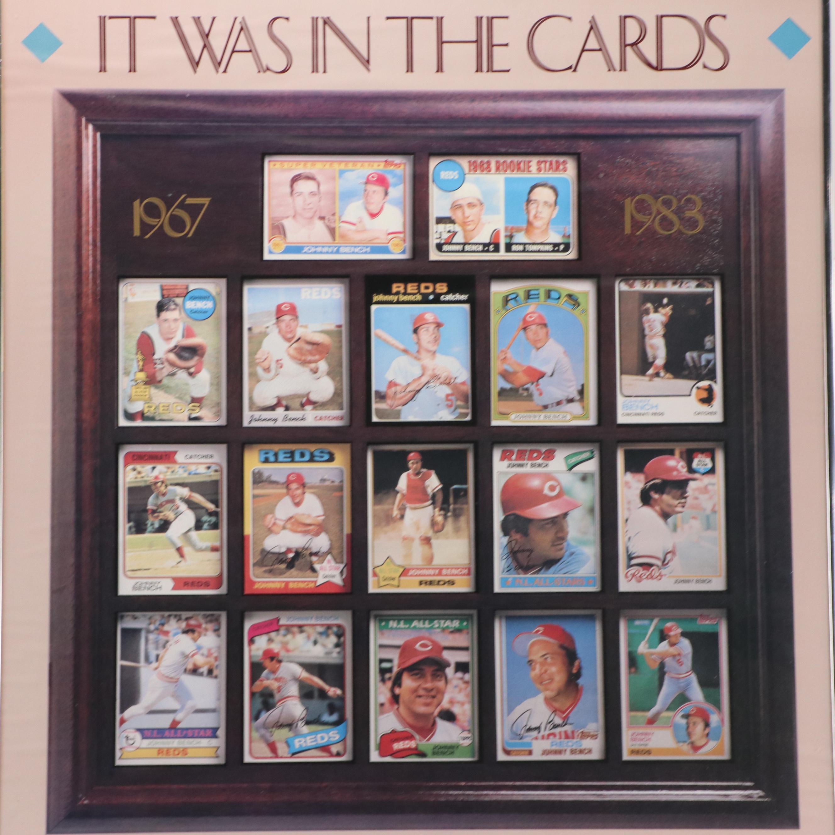 Topps Johnny Bench Cincinnati Reds Baseball Card Framed Poster
