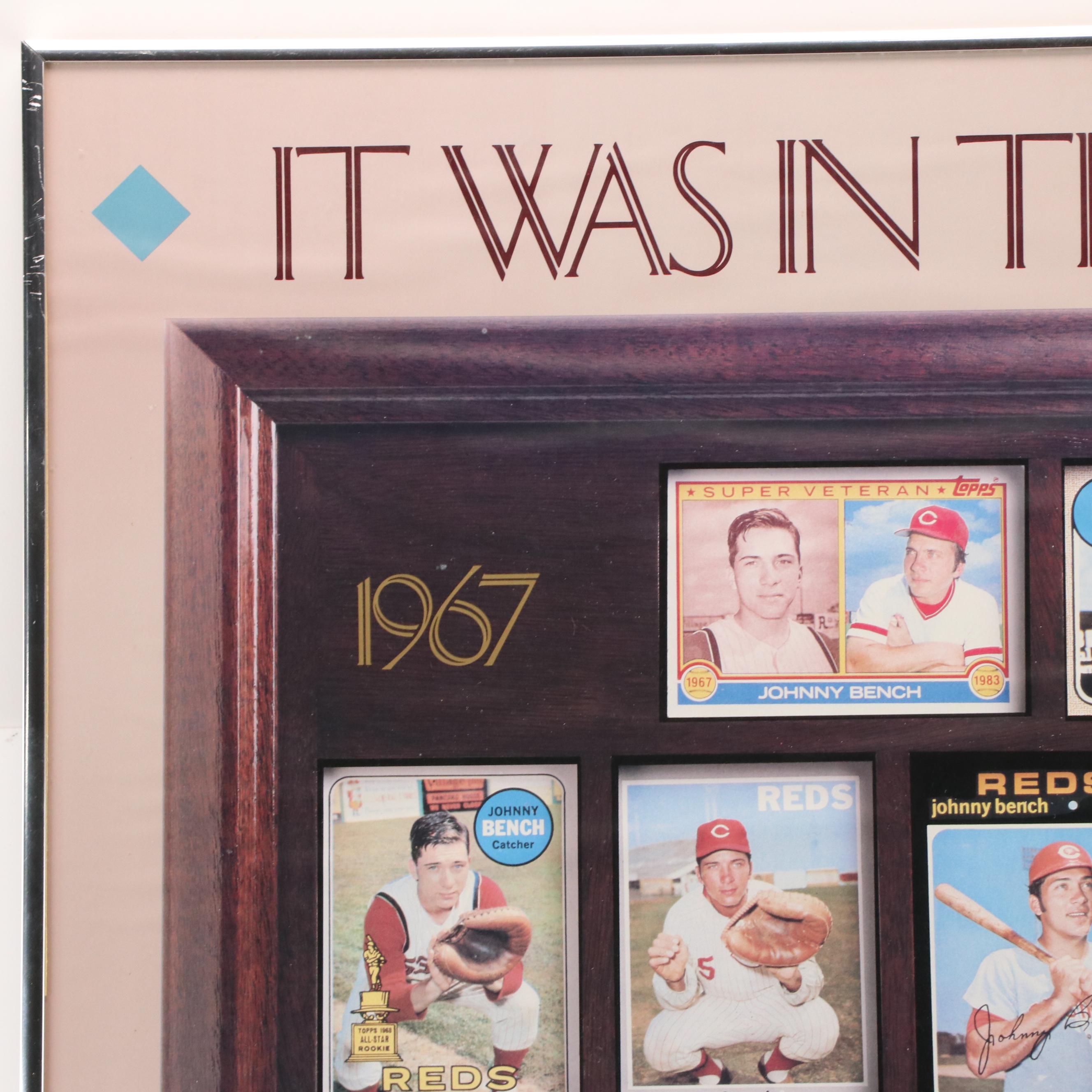 Topps Johnny Bench Cincinnati Reds Baseball Card Framed Poster