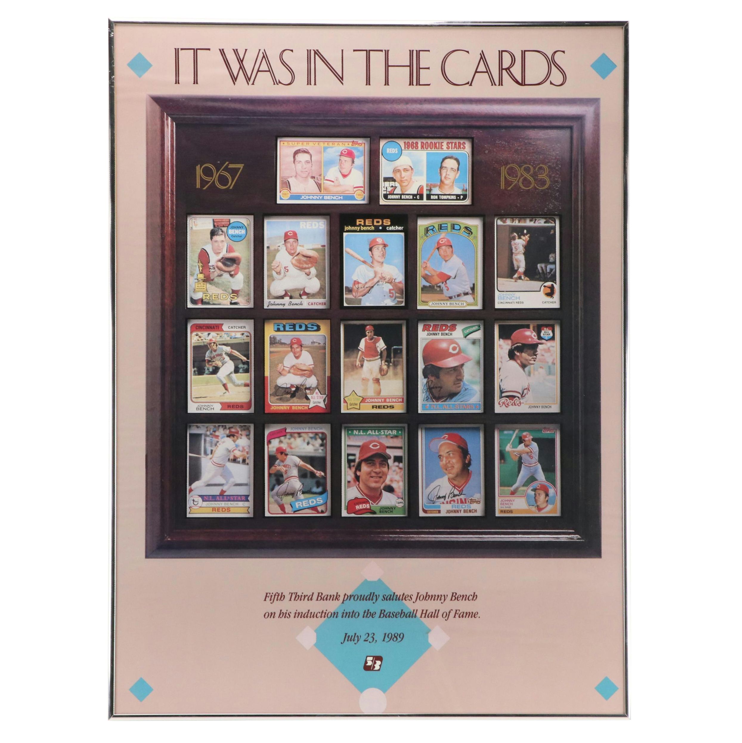 Topps Johnny Bench Cincinnati Reds Baseball Card Framed Poster