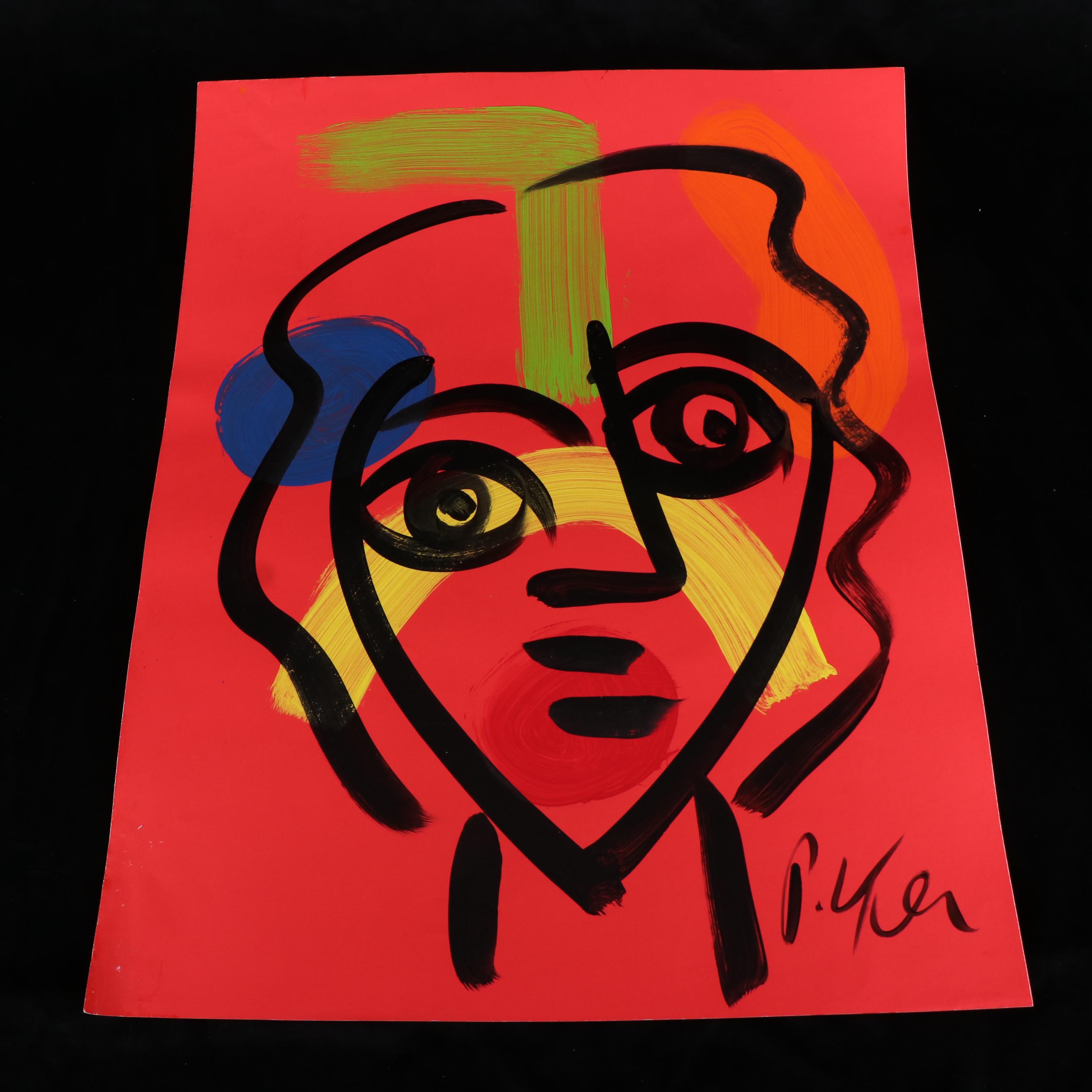 Peter Keil Abstract Acrylic Portrait Painting, Late 20th Century