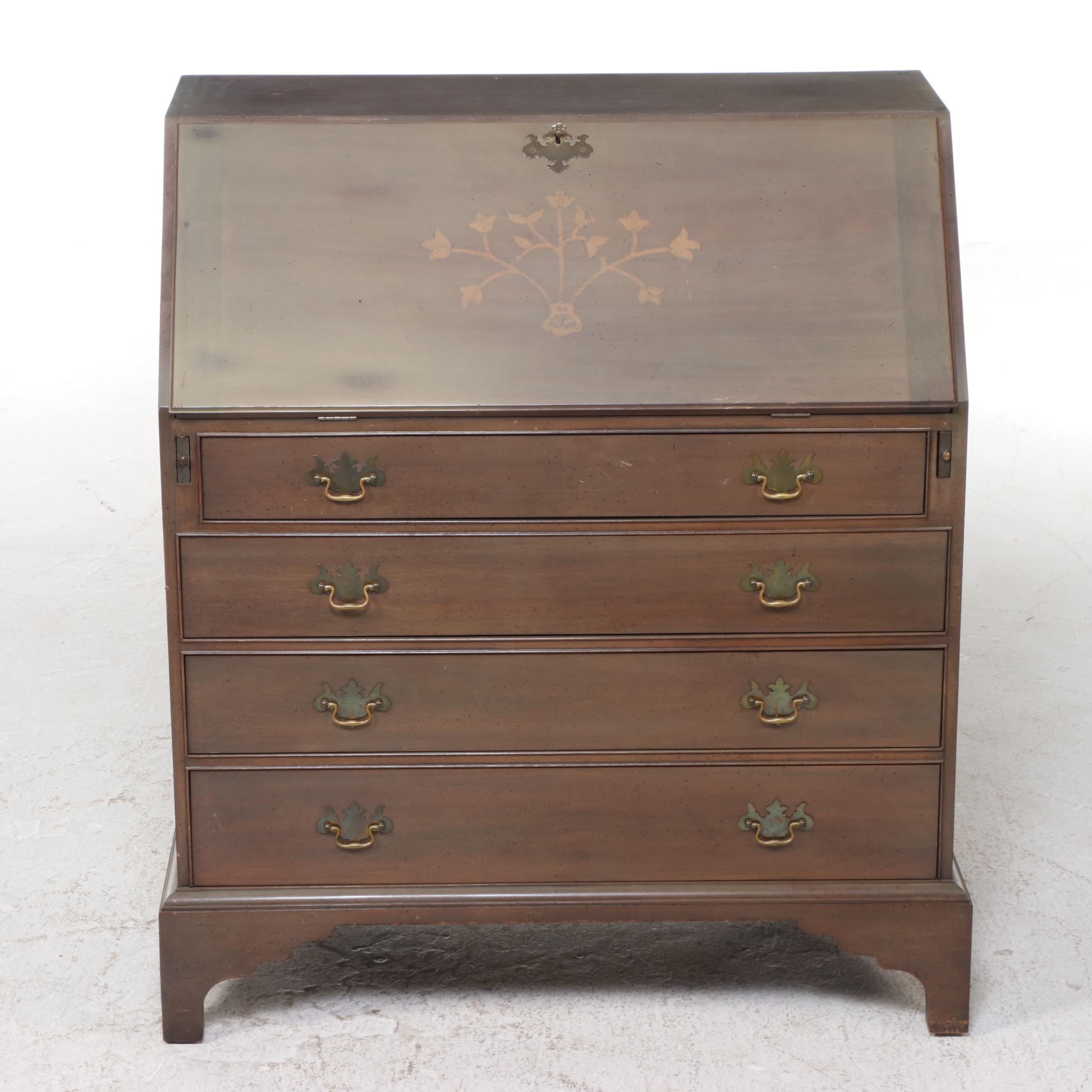 Colonial Mfg. Co. "Edison Institute" Mahogany and Marquetry Slant-Front Desk