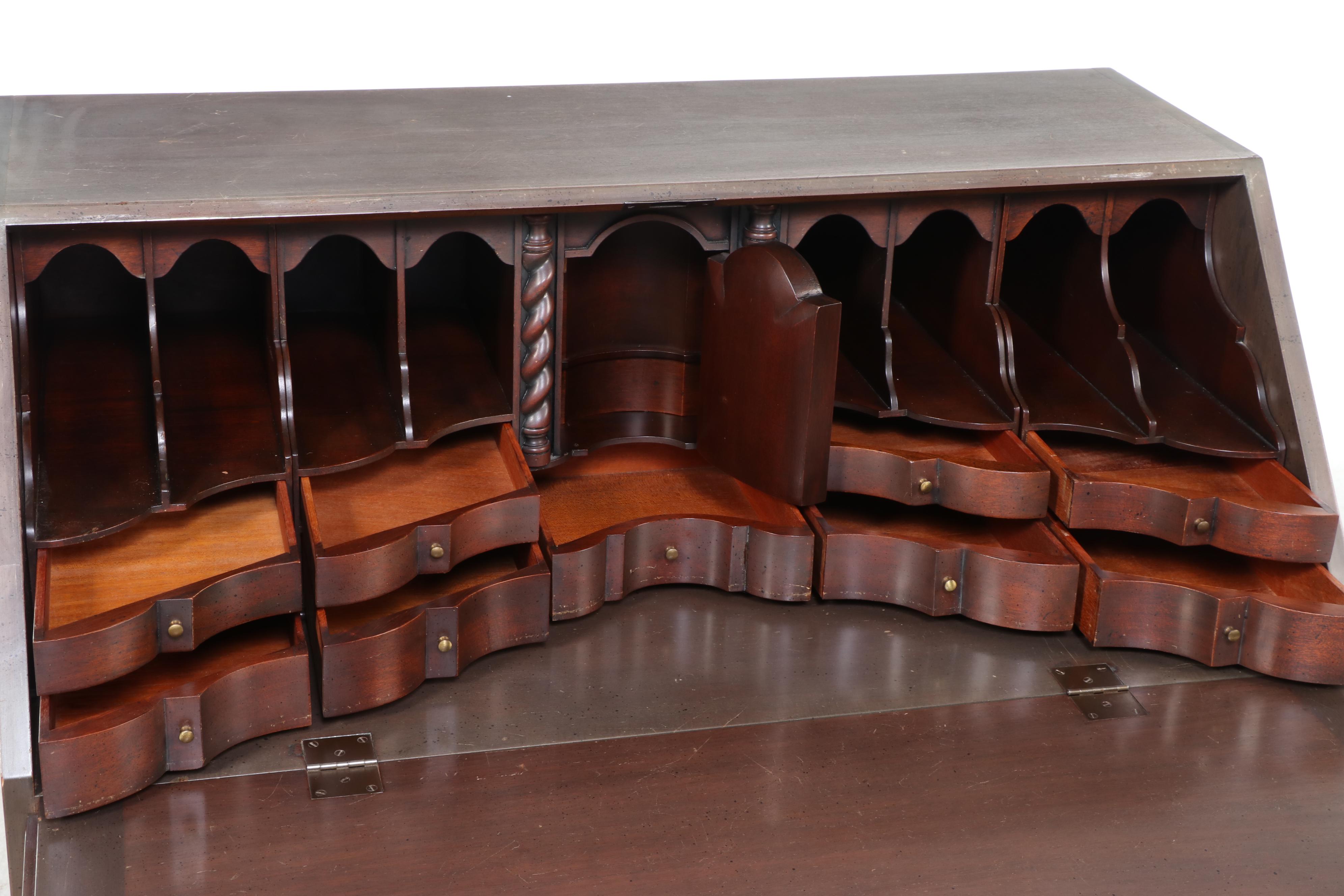 Colonial Mfg. Co. "Edison Institute" Mahogany and Marquetry Slant-Front Desk