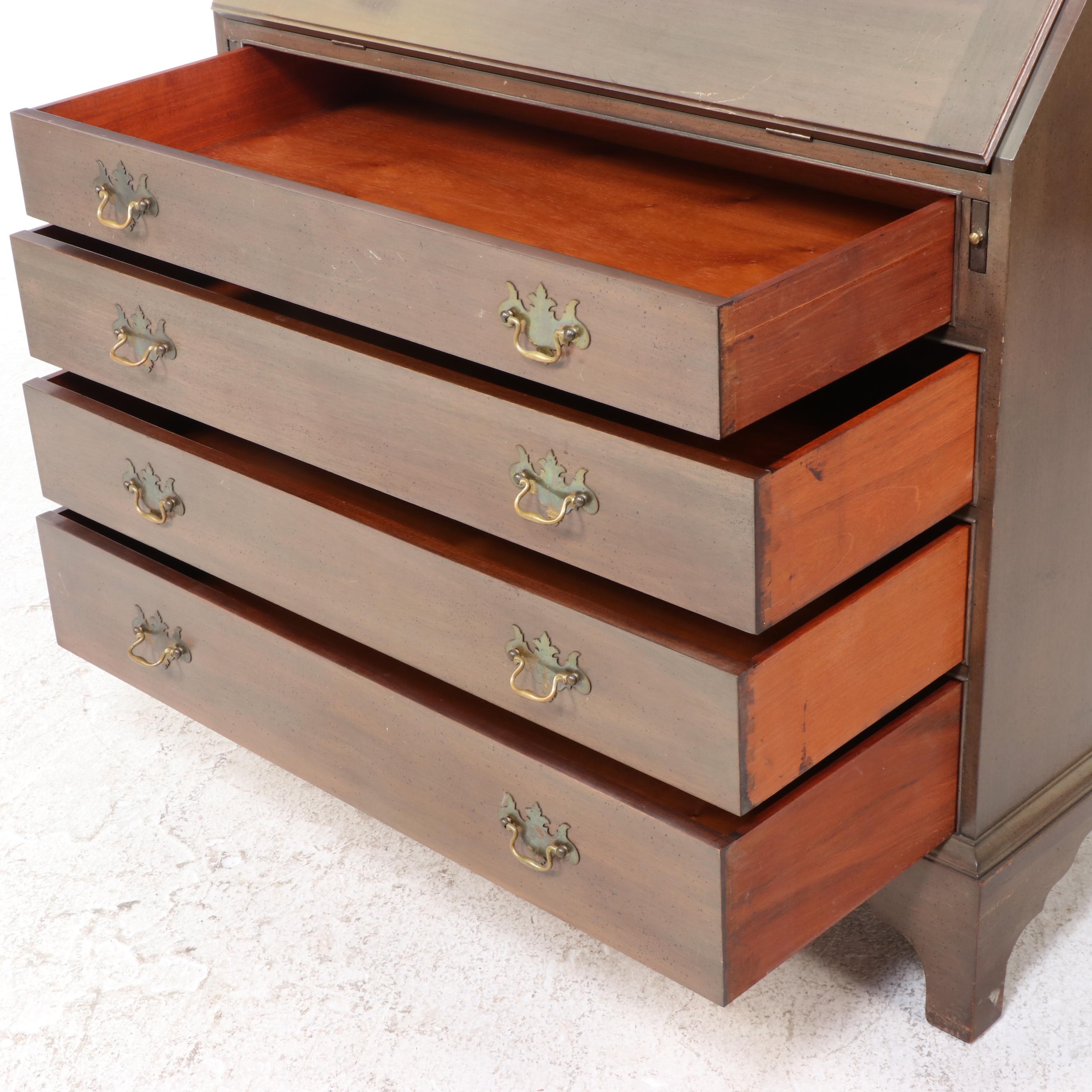 Colonial Mfg. Co. "Edison Institute" Mahogany and Marquetry Slant-Front Desk