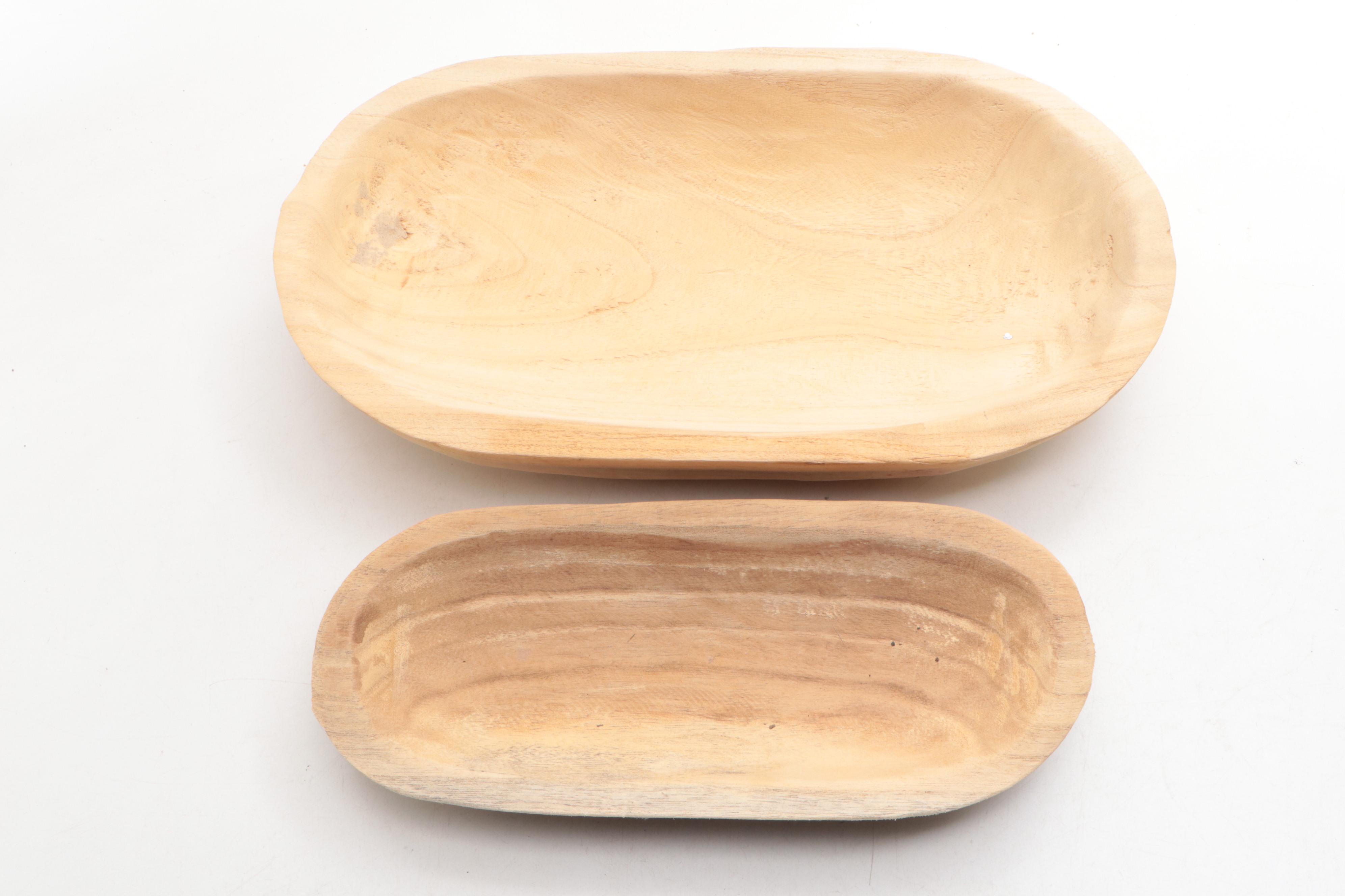 Wooden Oval Dough Bowls with Mixing Bowl, Rolling Pin and Forks