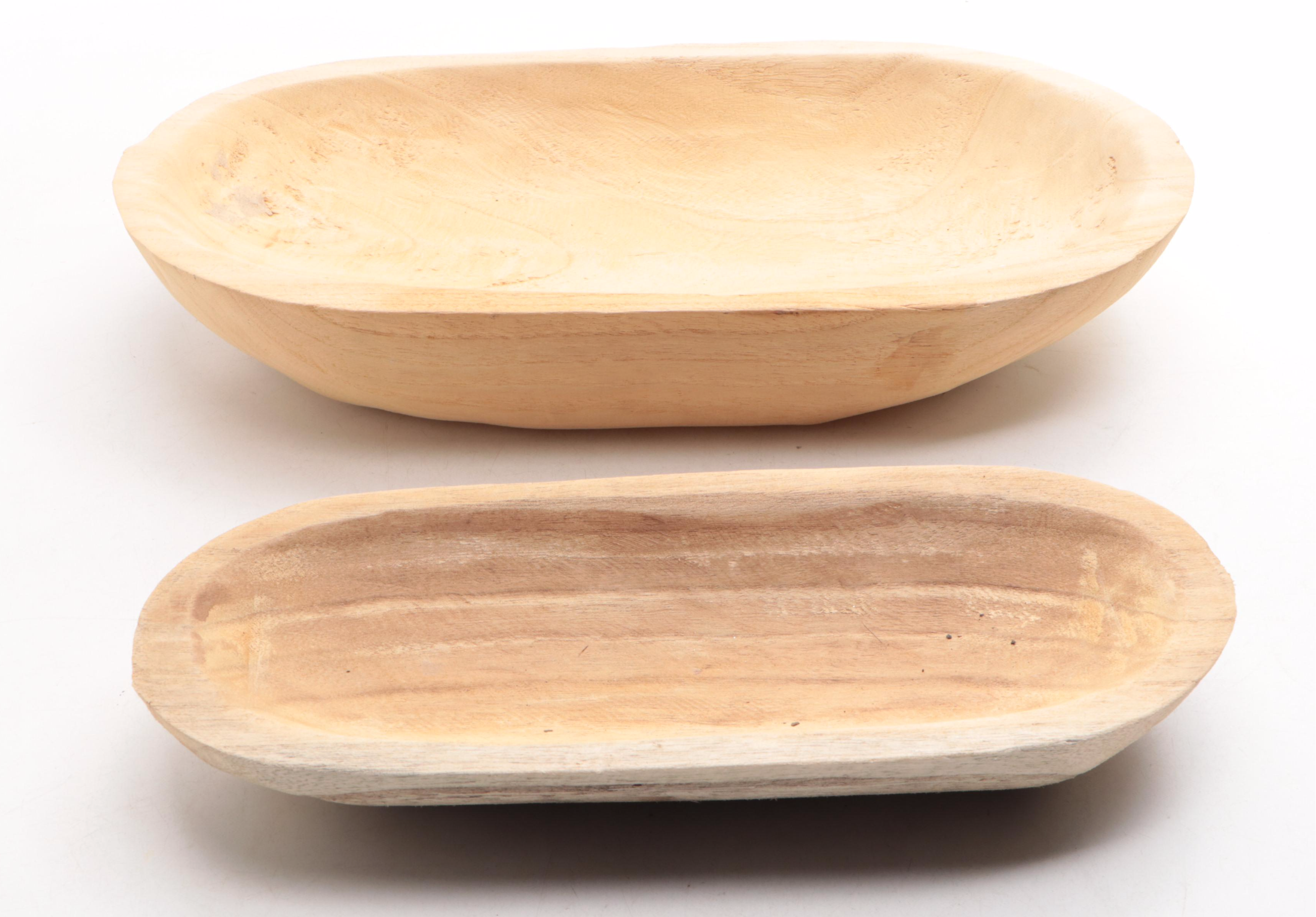 Wooden Oval Dough Bowls with Mixing Bowl, Rolling Pin and Forks