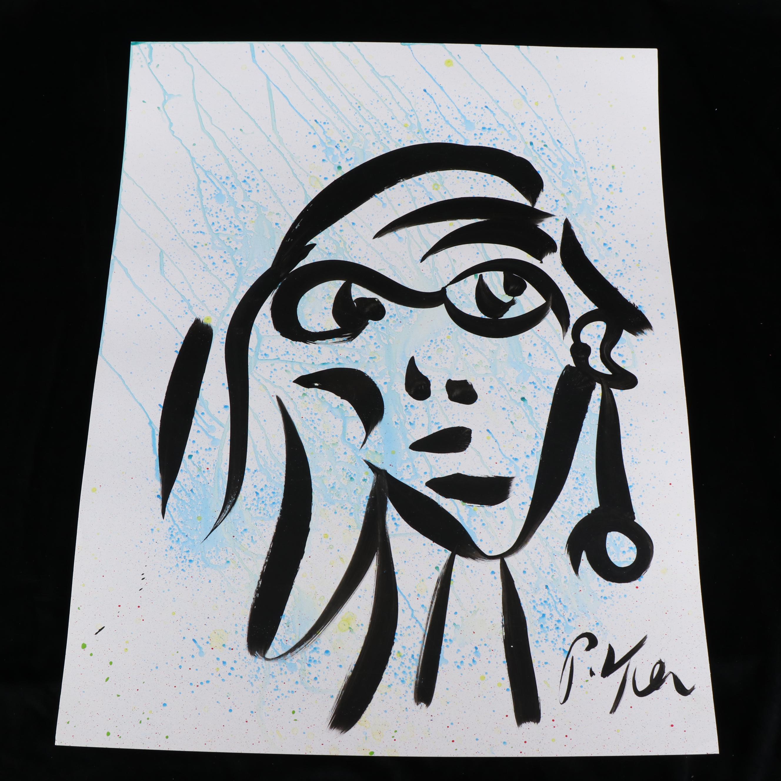 Peter Keil Abstract Acrylic Portrait Painting, Late 20th Century