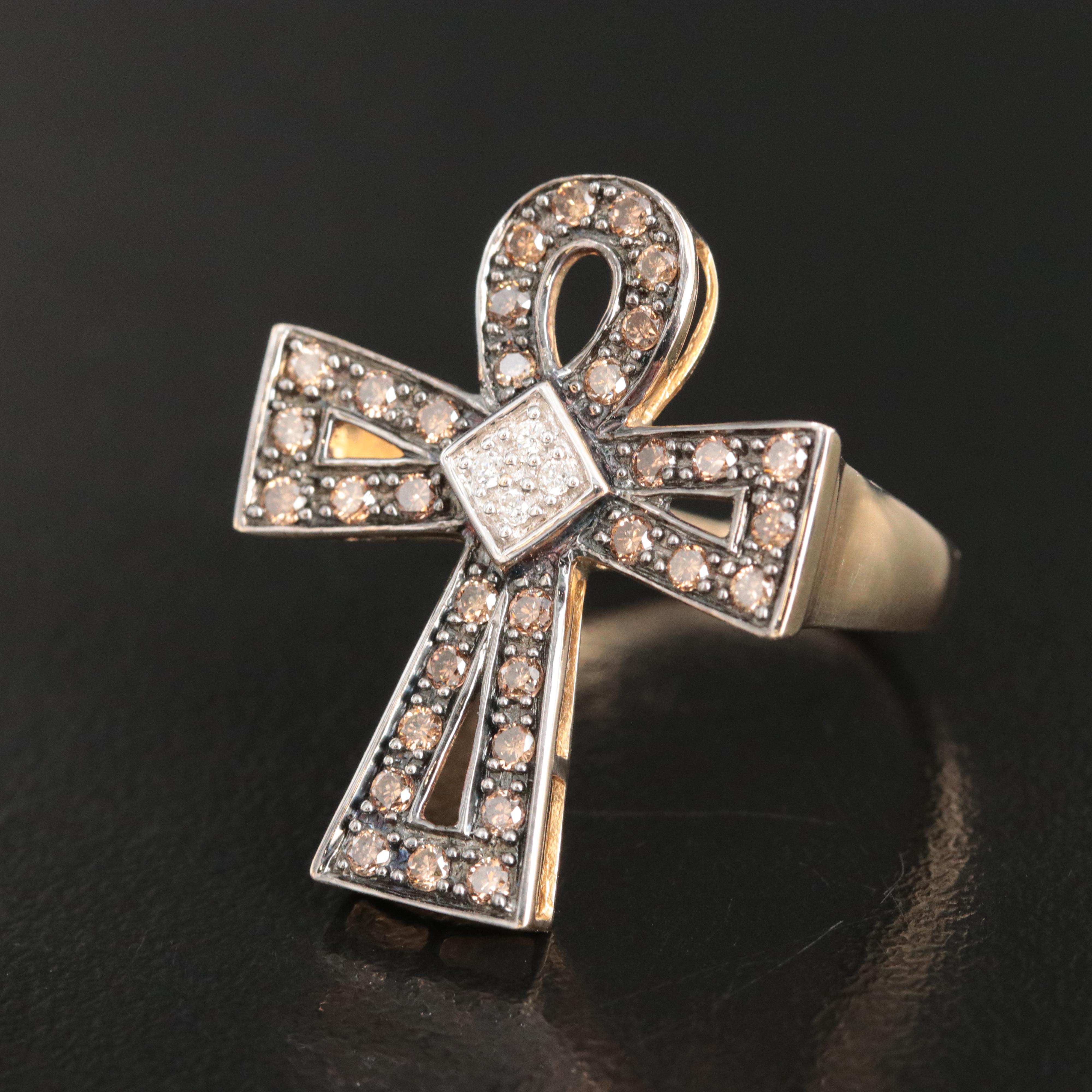 Le Vian 14K 0.57 CTW Diamond Ankh Ring with Fancy Brown Diamonds