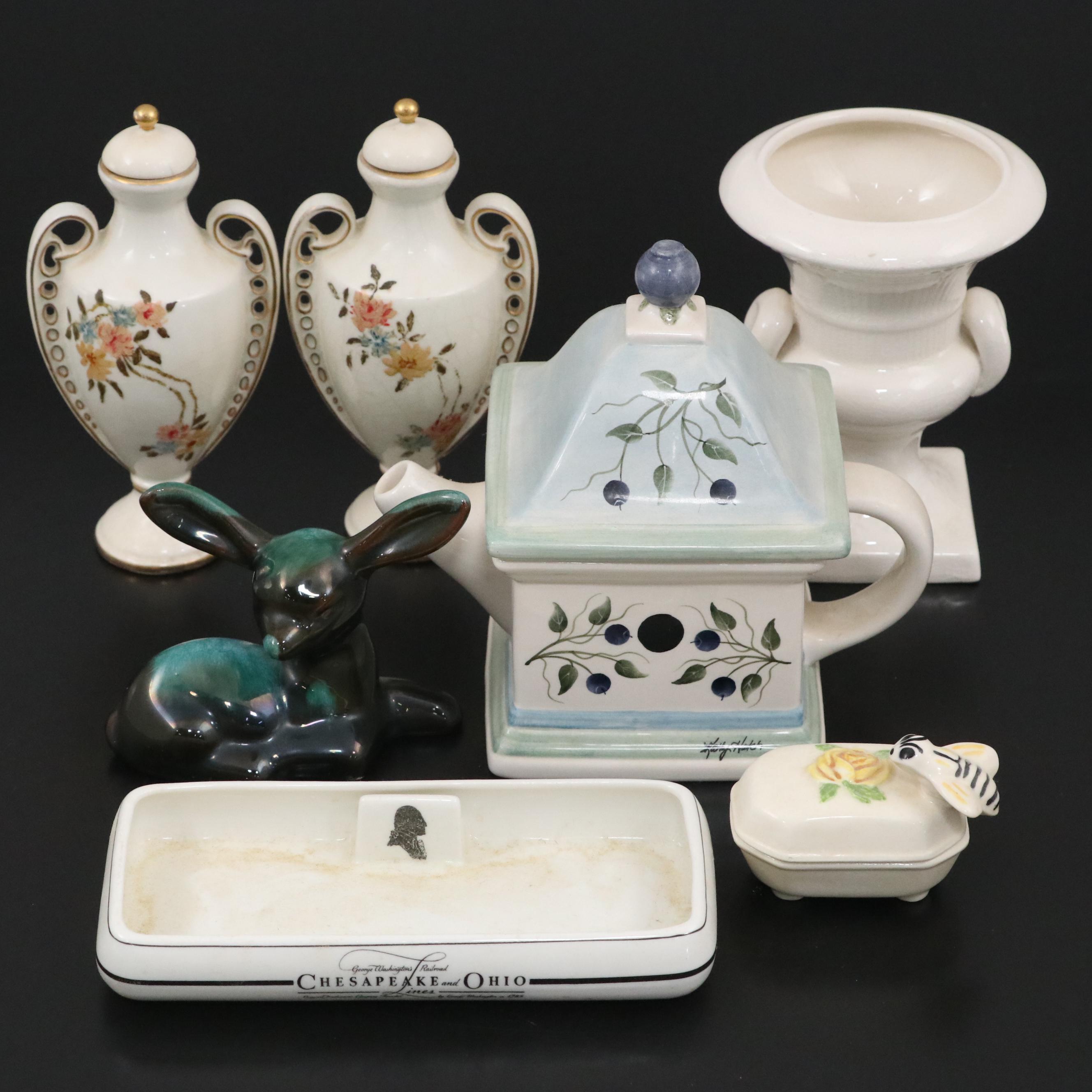 Blue Mountain Pottery Fawn Figurine with Other Decor