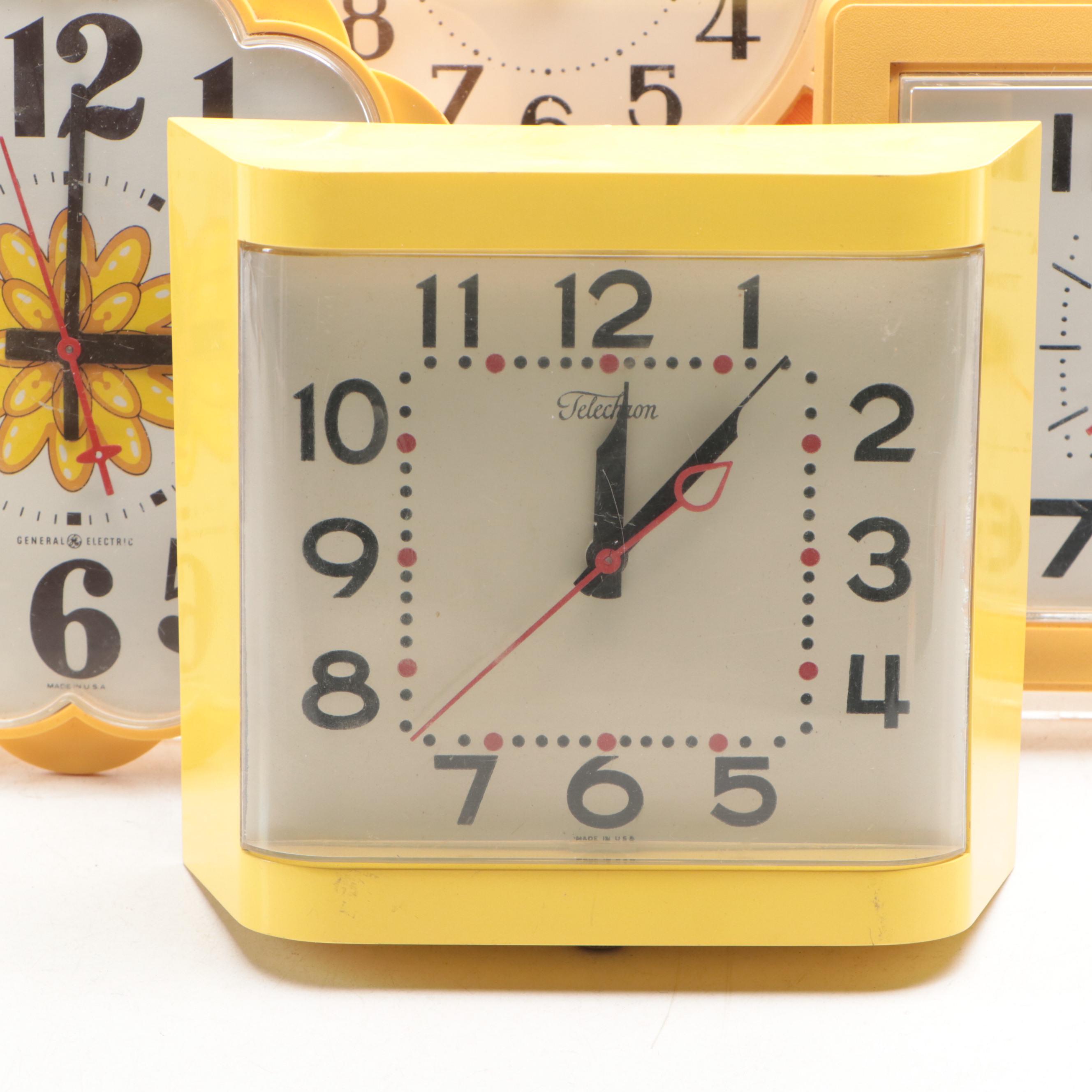 General Electric, Spartus, Telechron and Timex Wall Clocks, 1970s