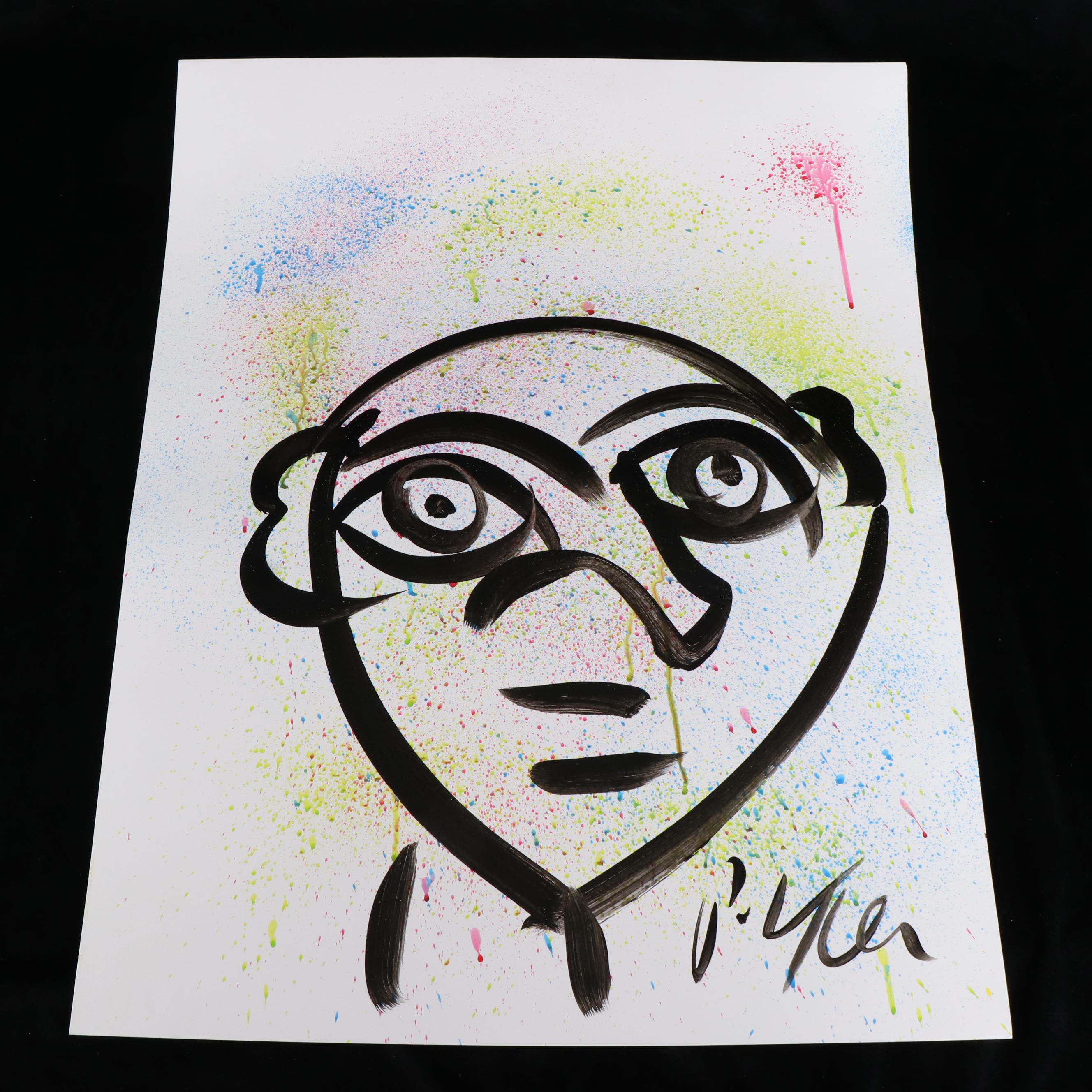 Peter Keil Abstract Acrylic Portrait Painting, Late 20th Century