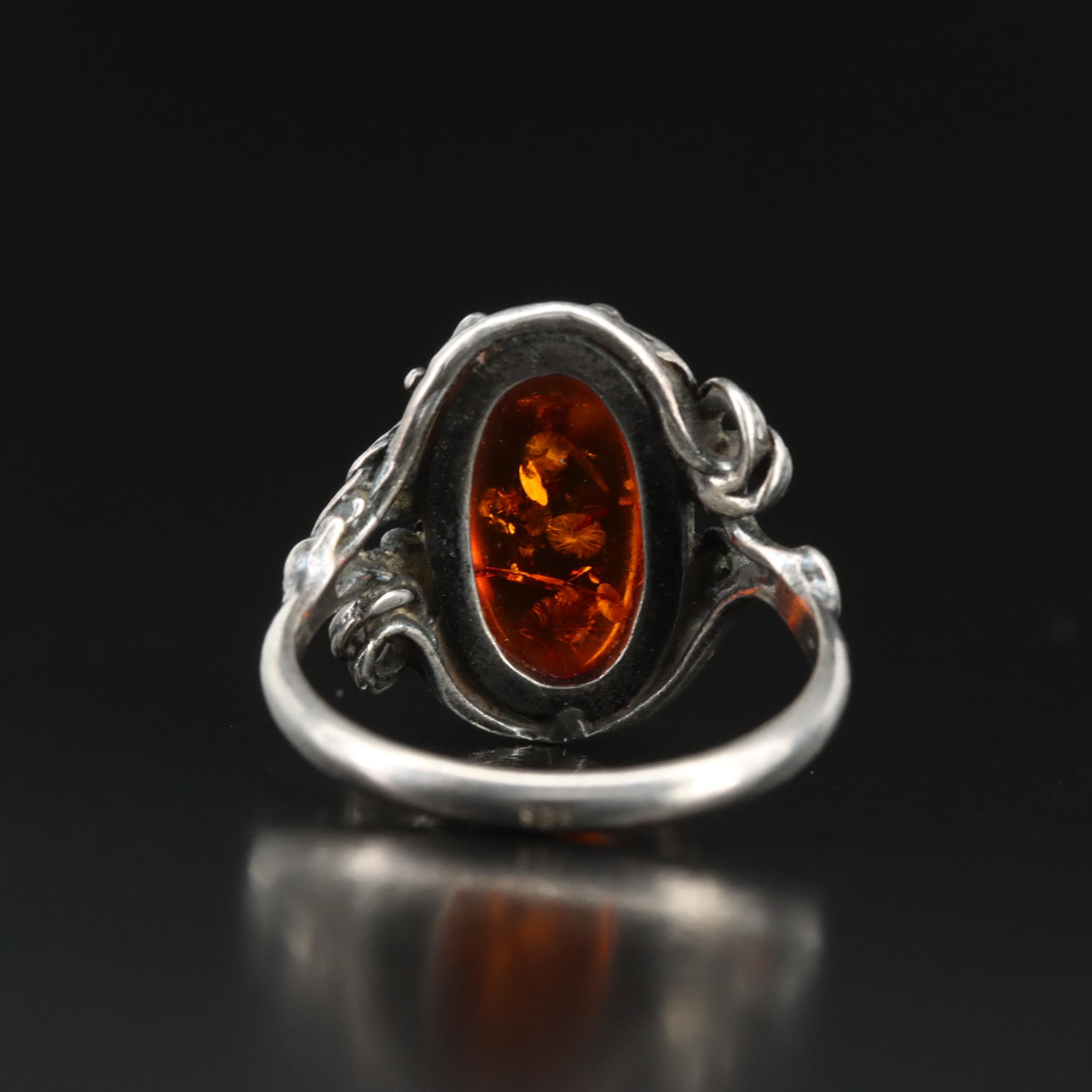 Sterling Amber Ring