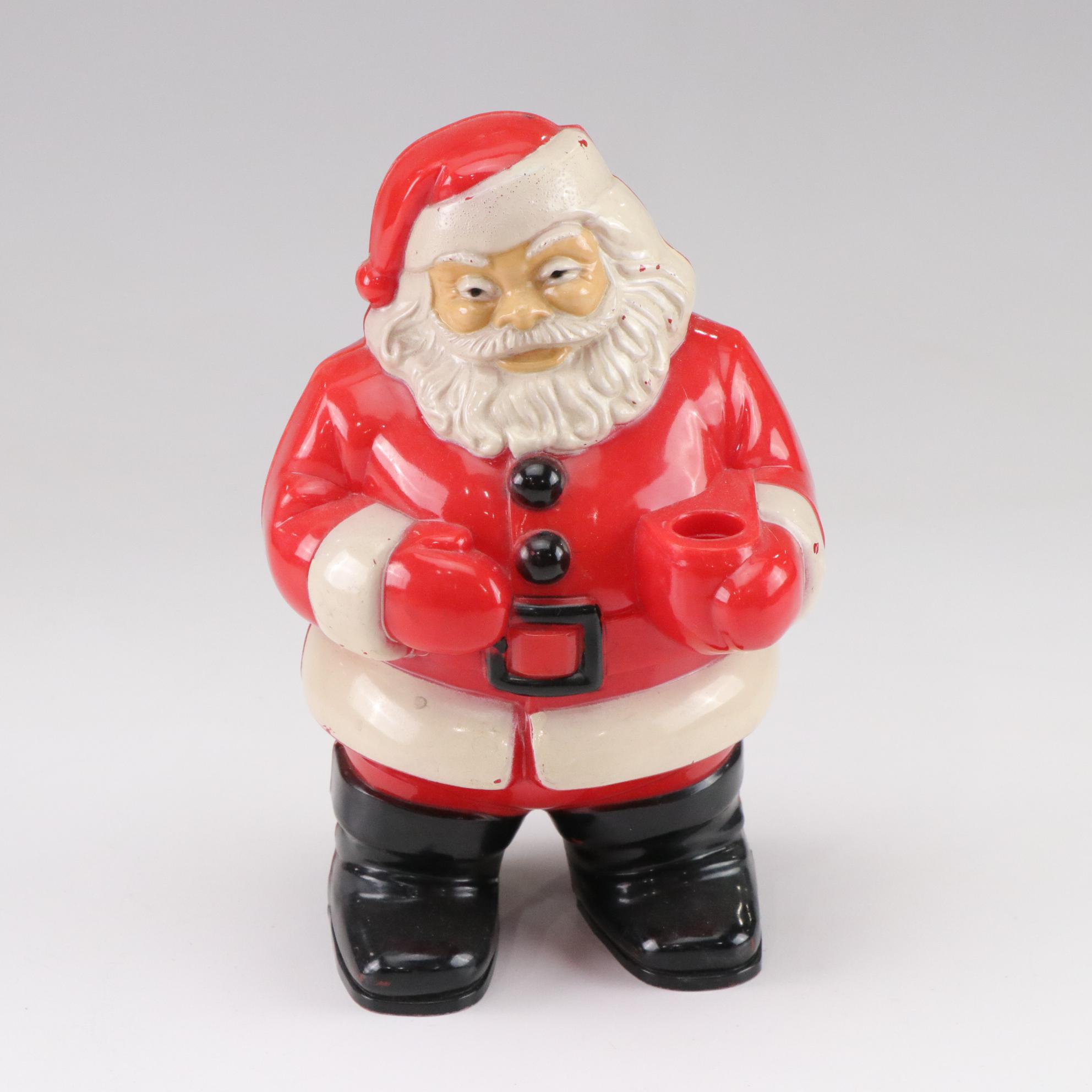 Tin Litho Mechanical and Plastic Santa Figurines, Mid to Late 20th Century