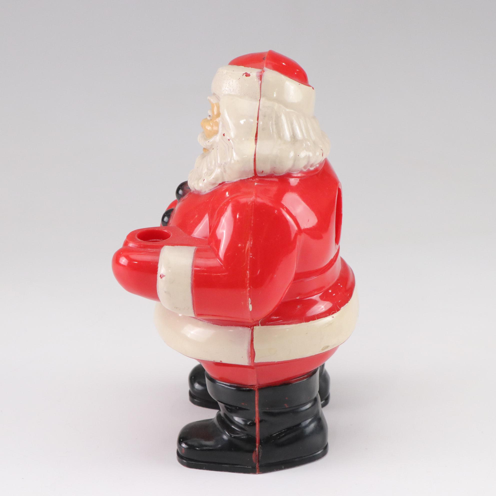 Tin Litho Mechanical and Plastic Santa Figurines, Mid to Late 20th Century