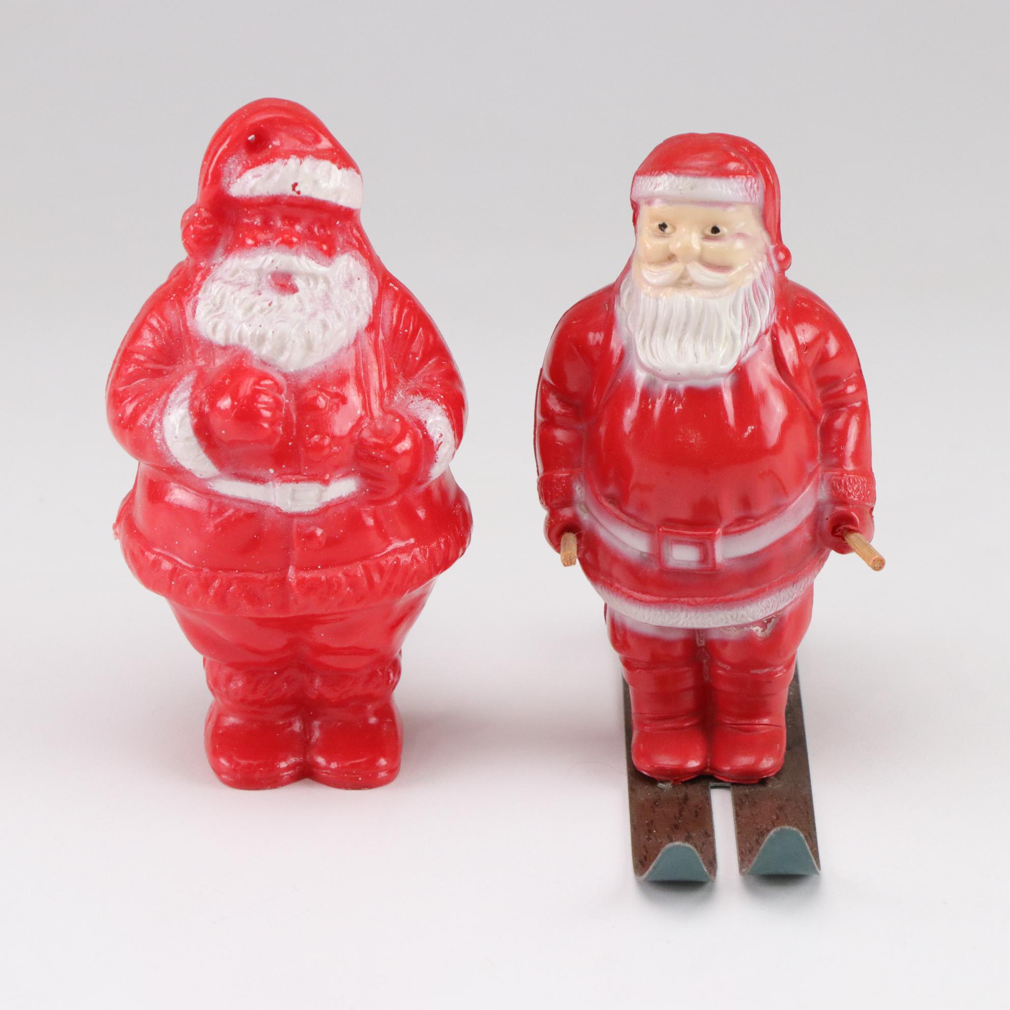 Tin Litho Mechanical and Plastic Santa Figurines, Mid to Late 20th Century
