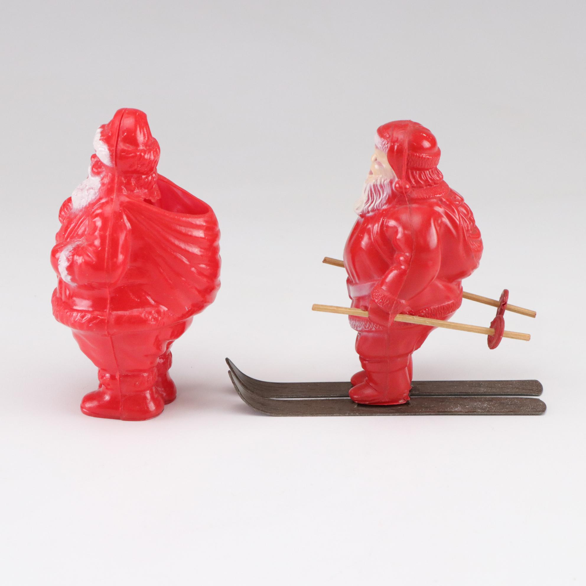 Tin Litho Mechanical and Plastic Santa Figurines, Mid to Late 20th Century