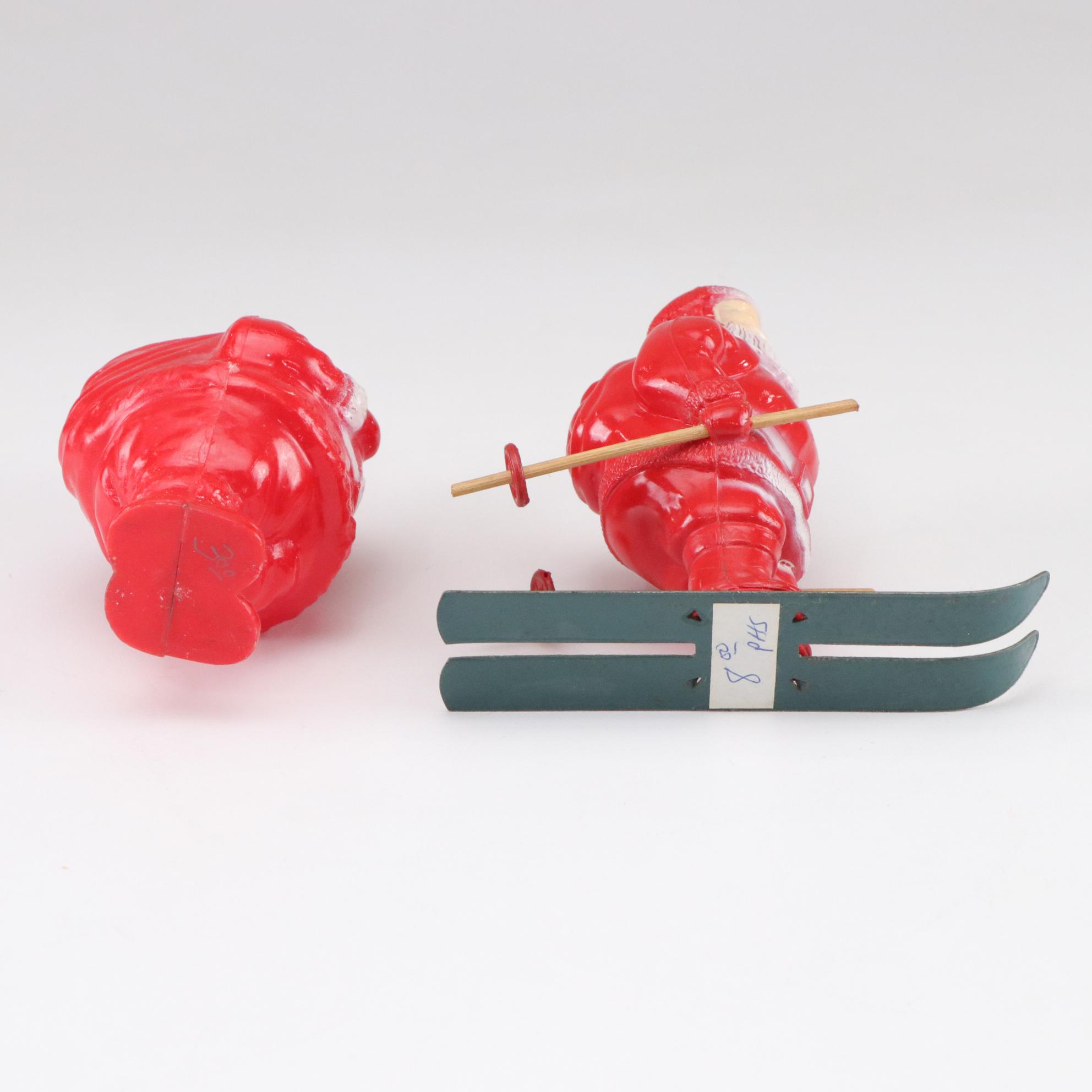 Tin Litho Mechanical and Plastic Santa Figurines, Mid to Late 20th Century