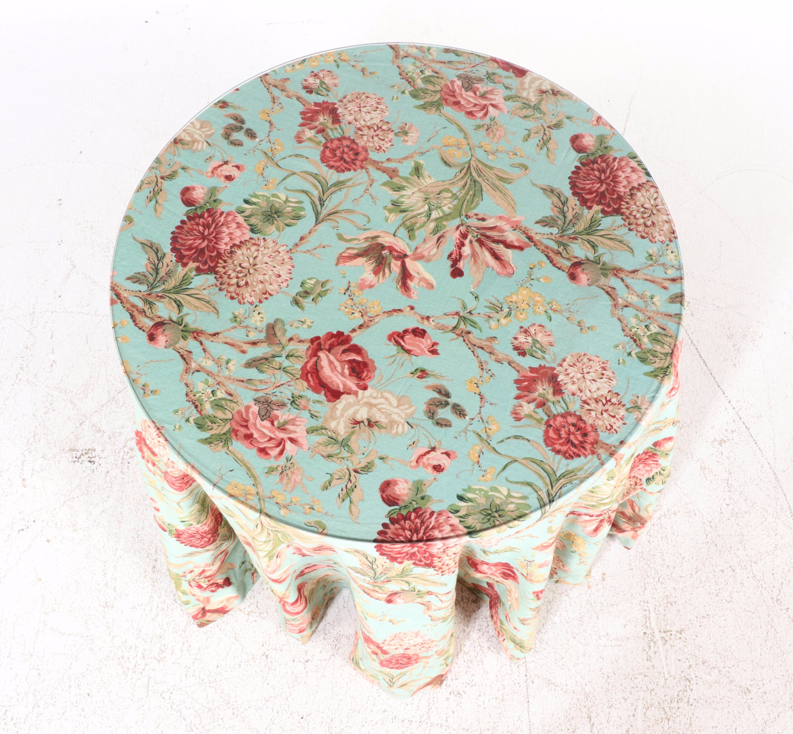 Glass-Topped Chintz Center Table