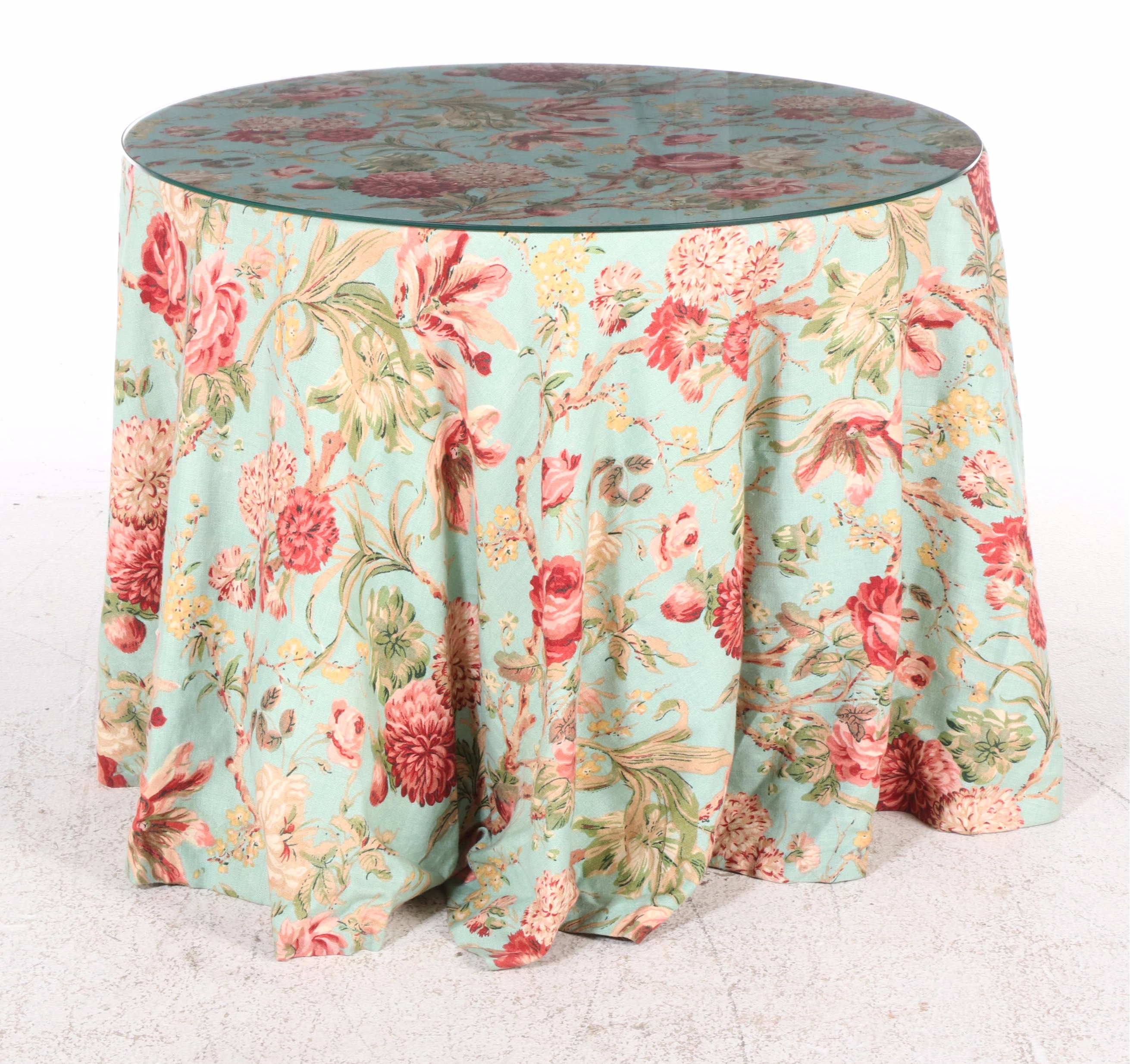 Glass-Topped Chintz Center Table