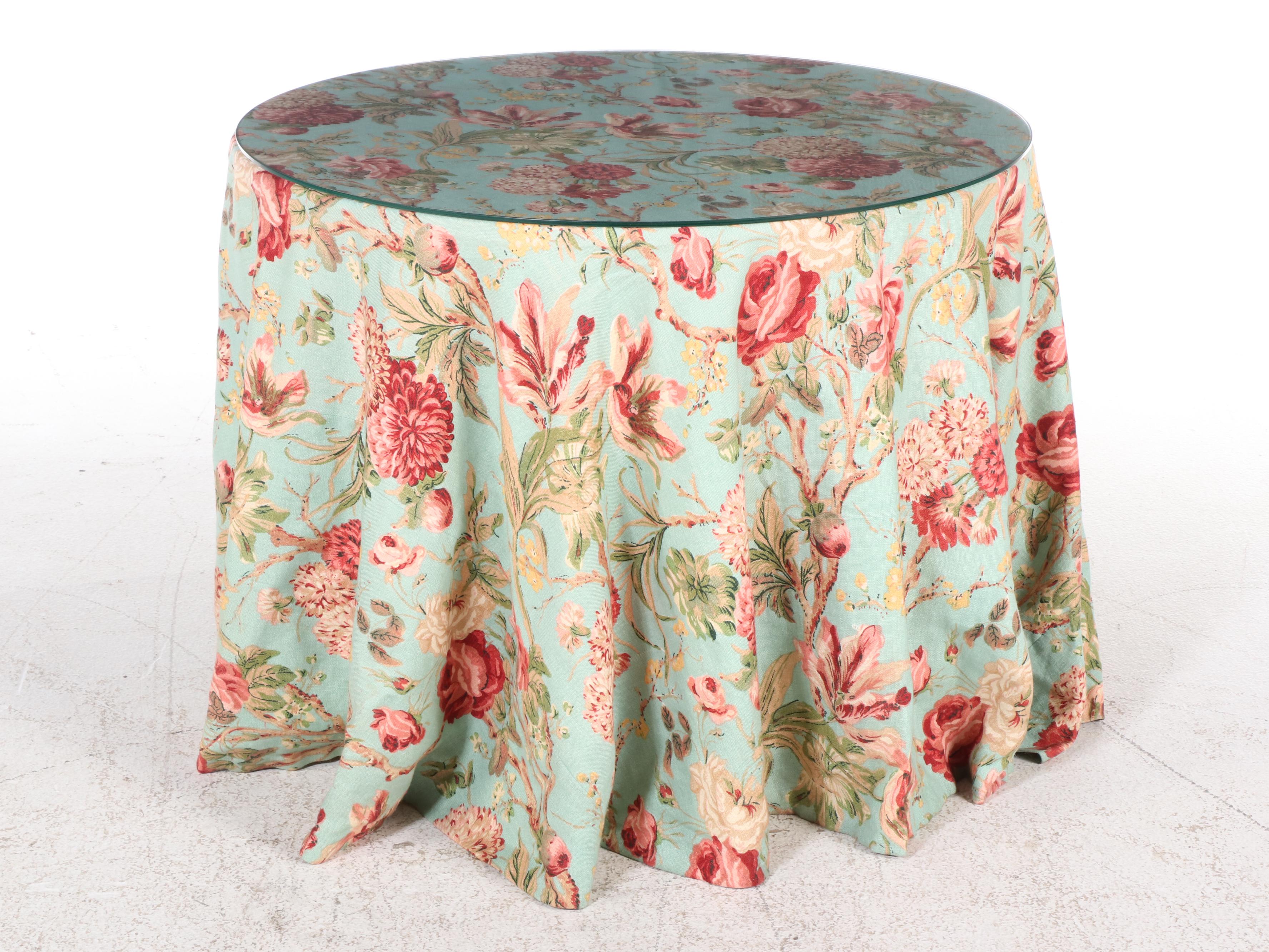 Glass-Topped Chintz Center Table