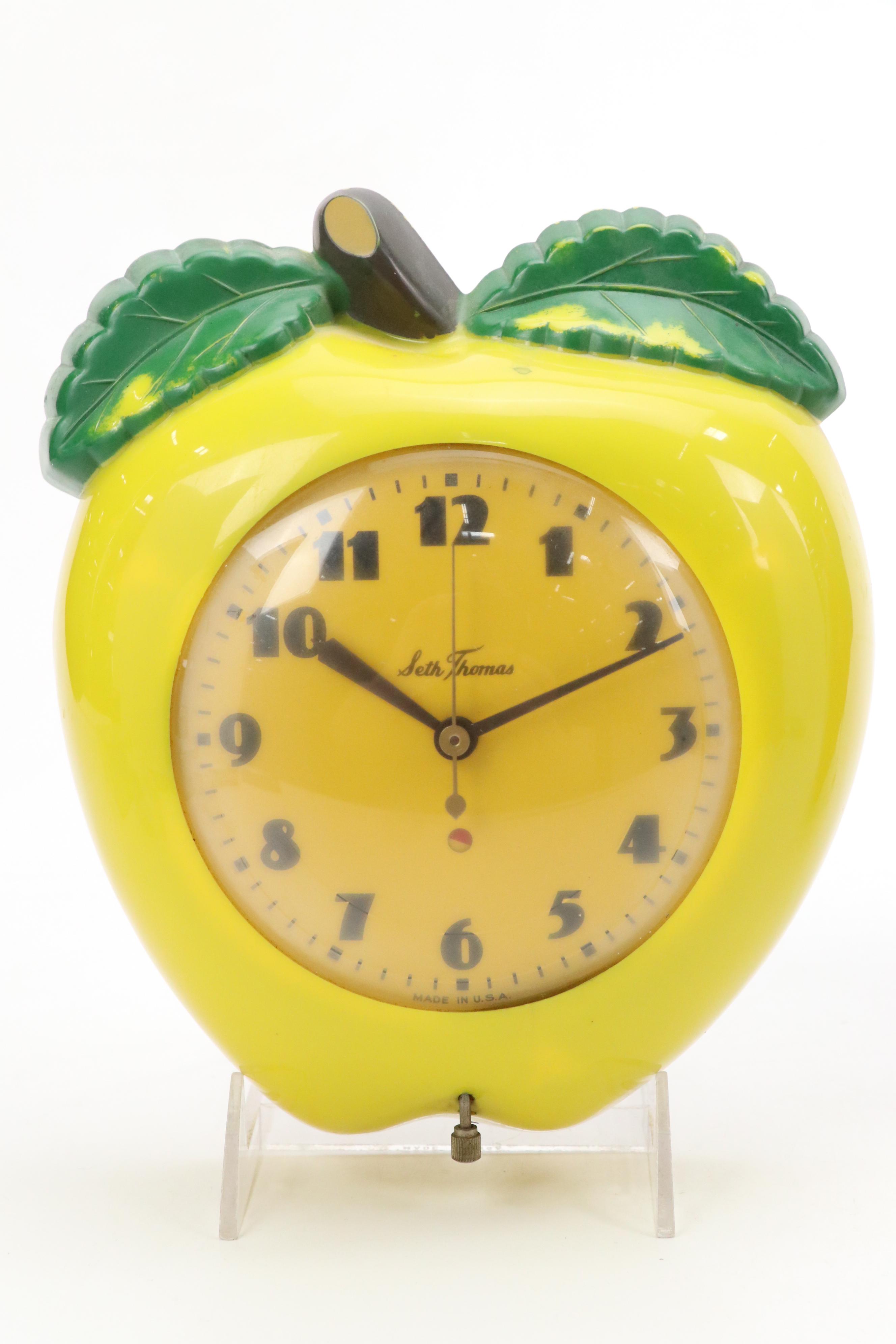 Seth Thomas Red and Yellow Apple Wall Clocks, Mid-20th Century