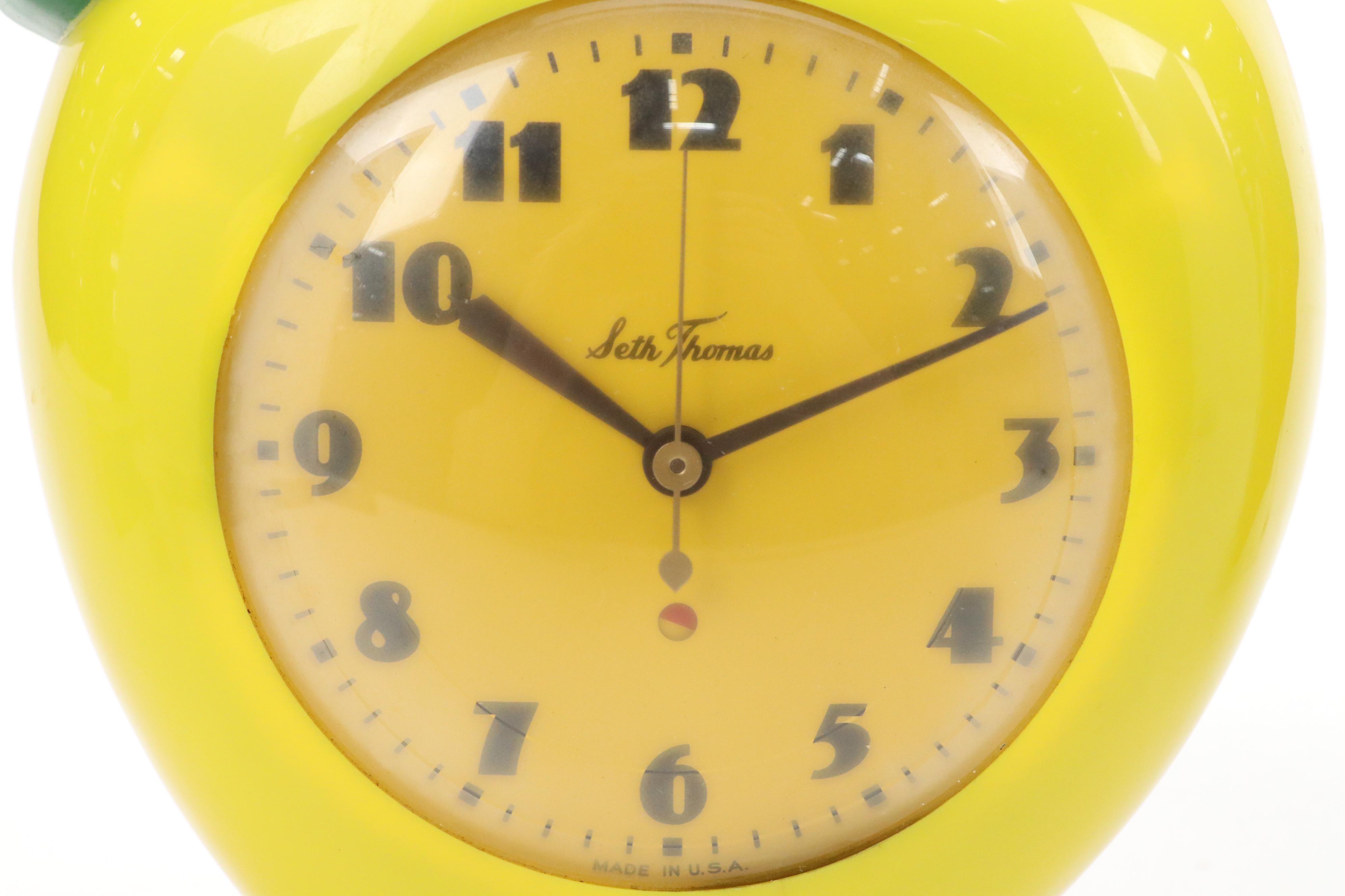 Seth Thomas Red and Yellow Apple Wall Clocks, Mid-20th Century