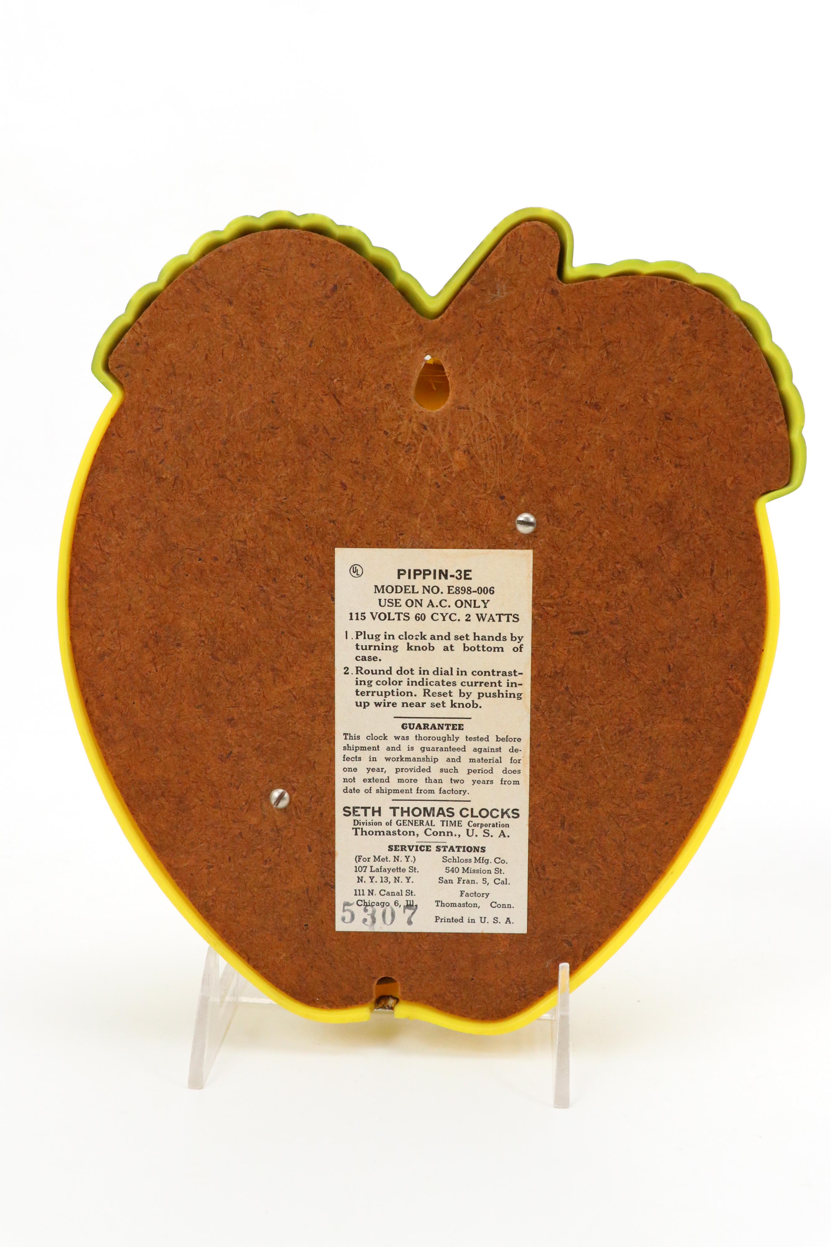 Seth Thomas Red and Yellow Apple Wall Clocks, Mid-20th Century