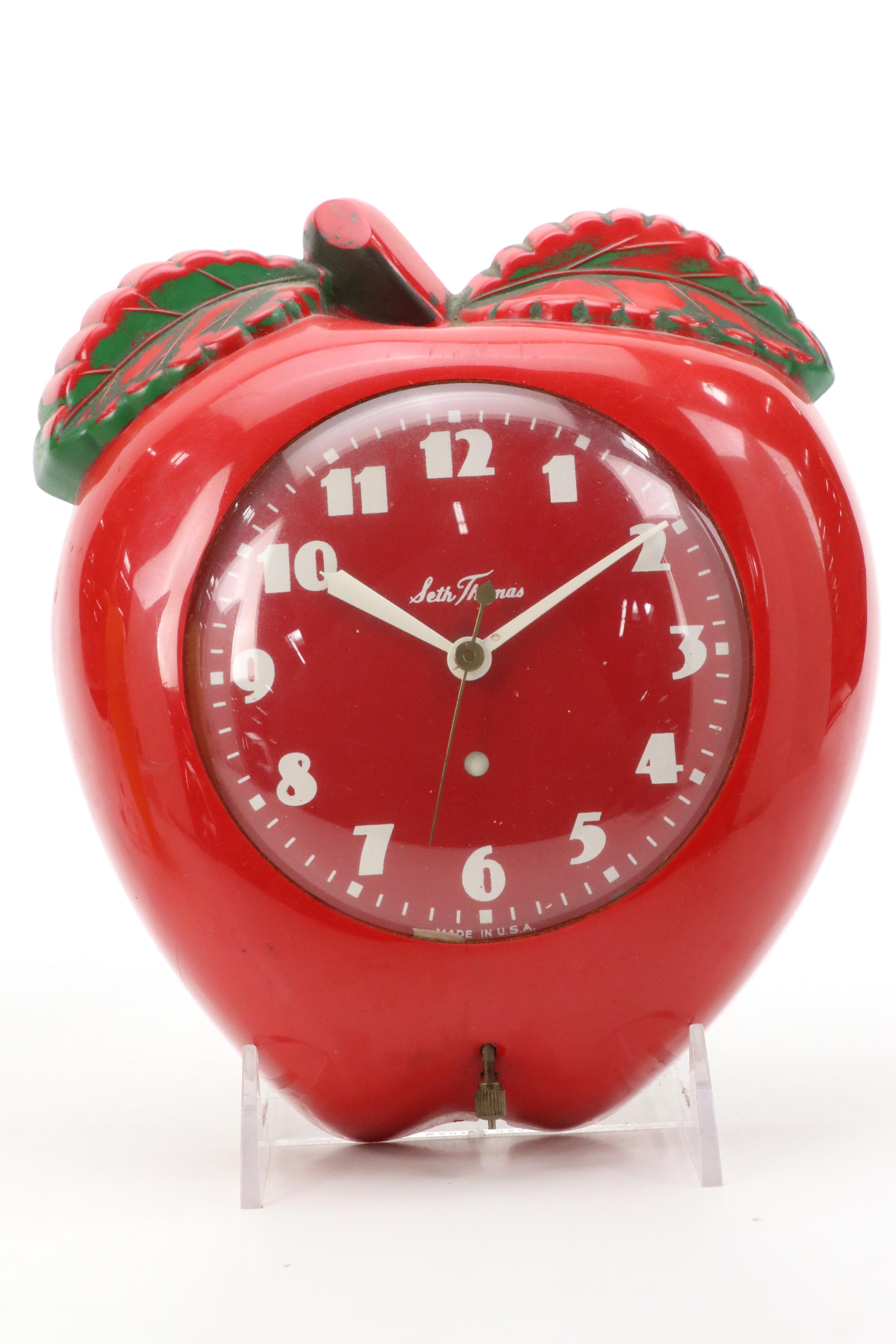 Seth Thomas Red and Yellow Apple Wall Clocks, Mid-20th Century