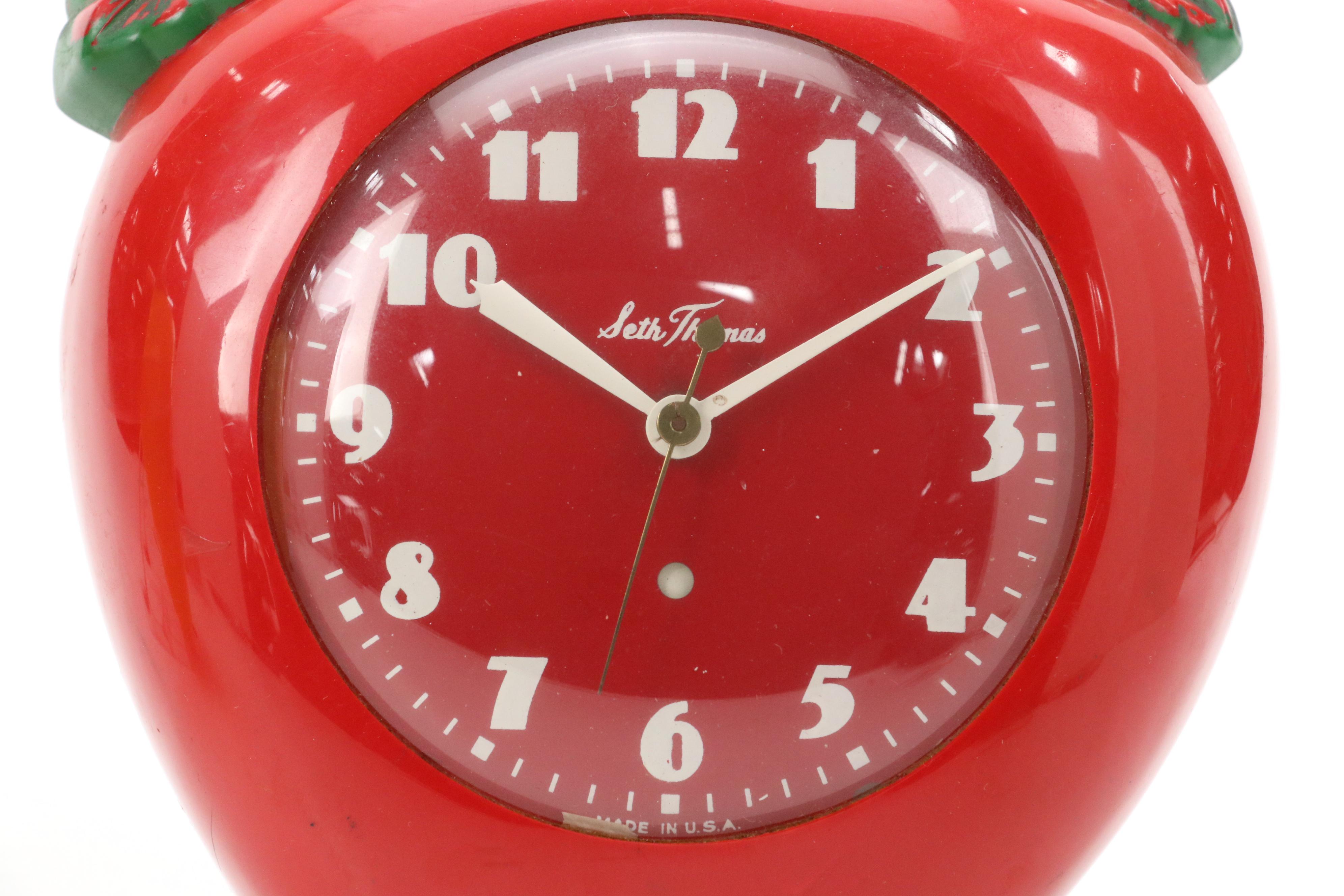 Seth Thomas Red and Yellow Apple Wall Clocks, Mid-20th Century