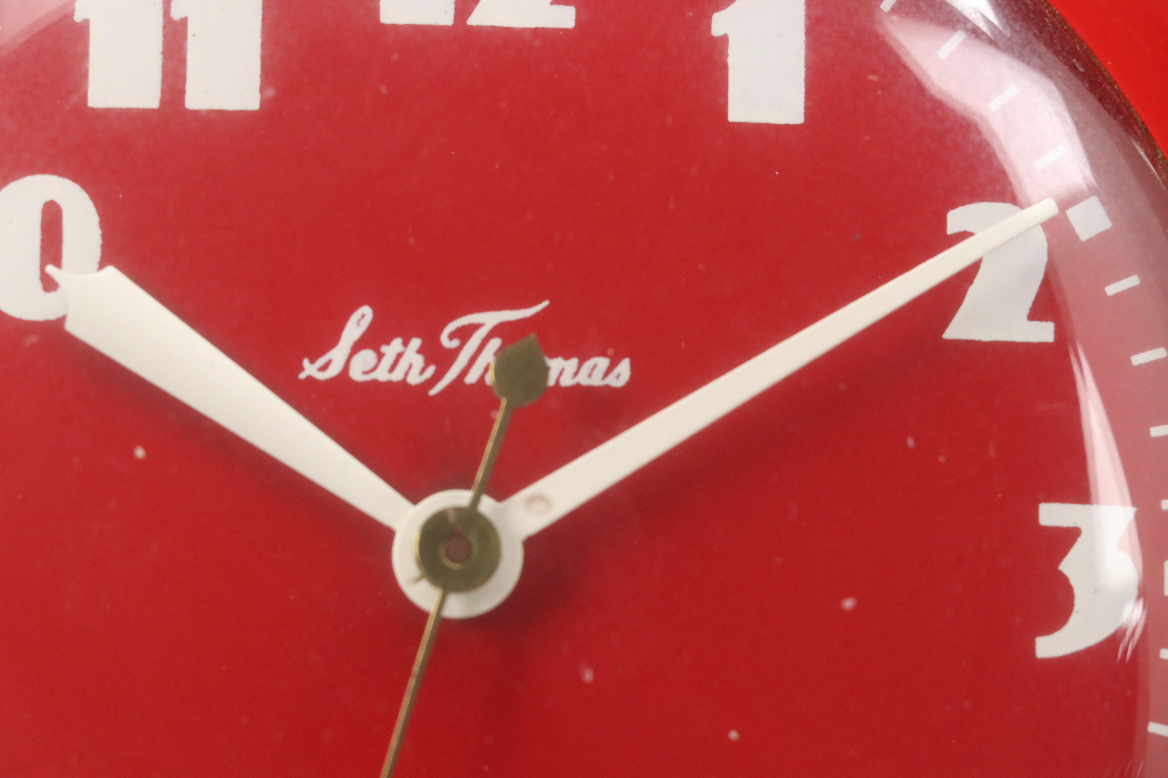 Seth Thomas Red and Yellow Apple Wall Clocks, Mid-20th Century