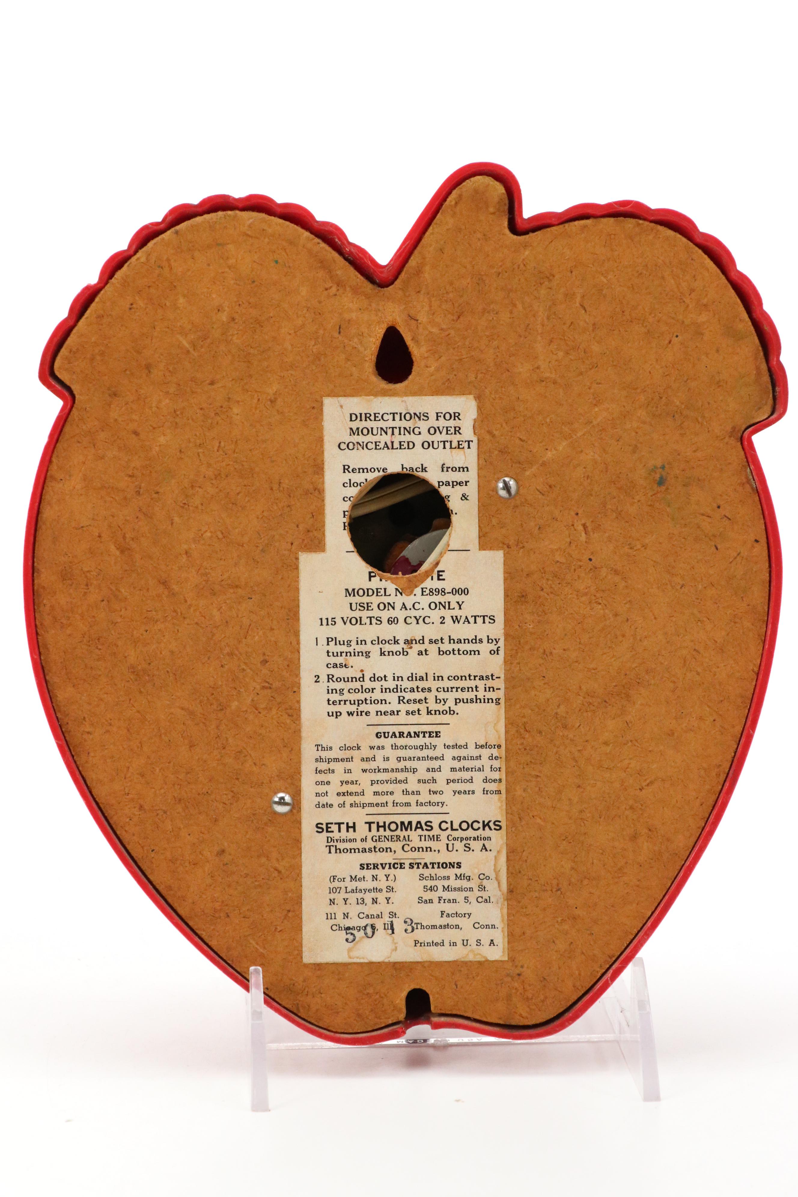 Seth Thomas Red and Yellow Apple Wall Clocks, Mid-20th Century