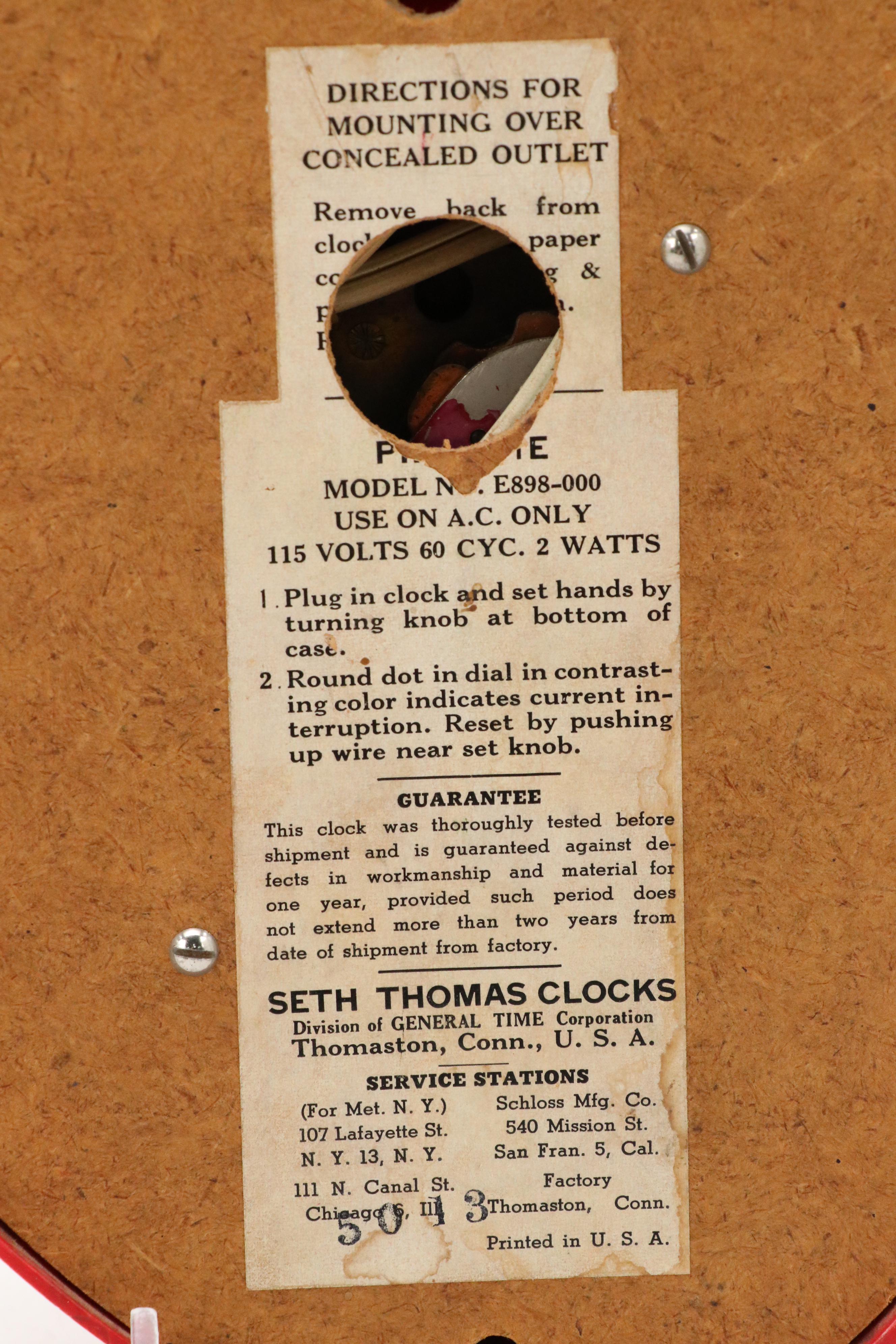 Seth Thomas Red and Yellow Apple Wall Clocks, Mid-20th Century