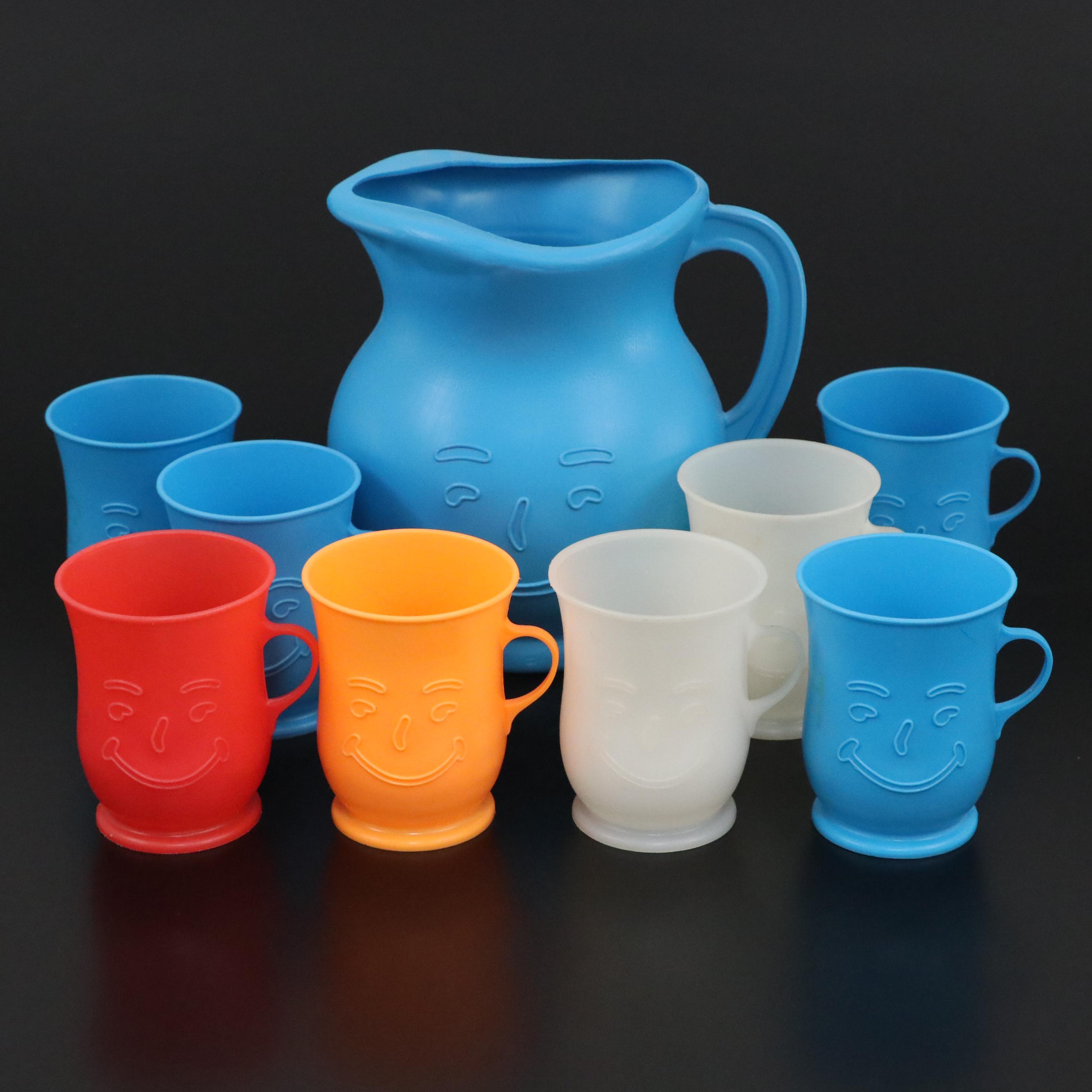 Kool-Aid Man Plastic Pitcher with Cups, Late 20th Century