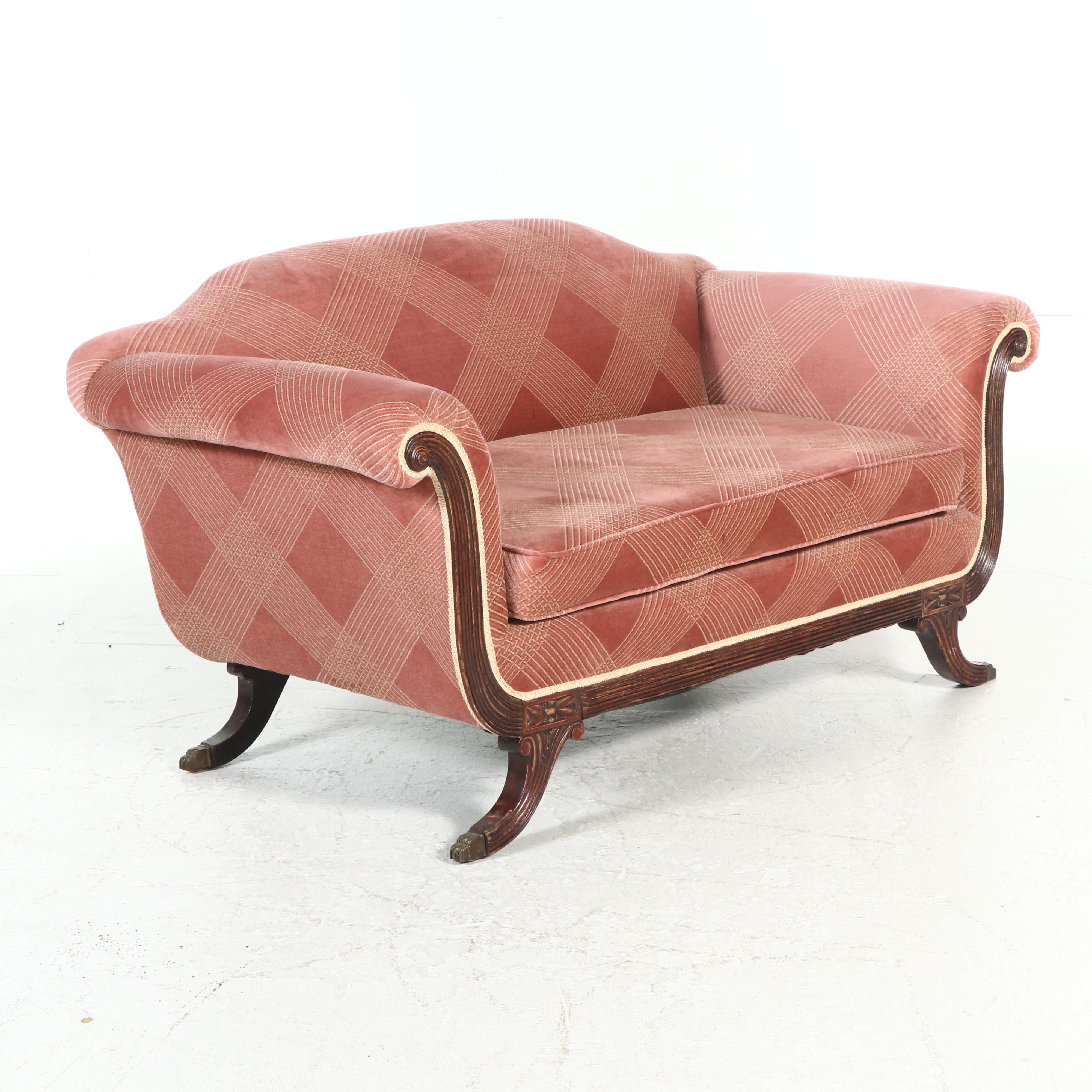 Regency Style Custom Velvet Upholstered Loveseat