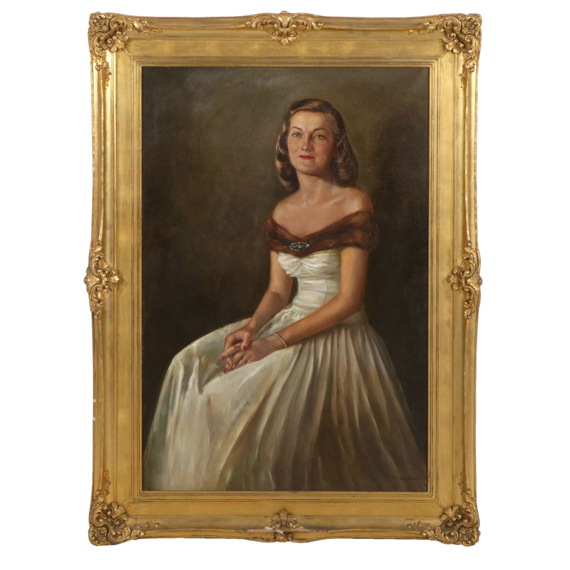 K. Doyle Ford Full-Length Portrait Oil Painting of Seated Woman, 1945
