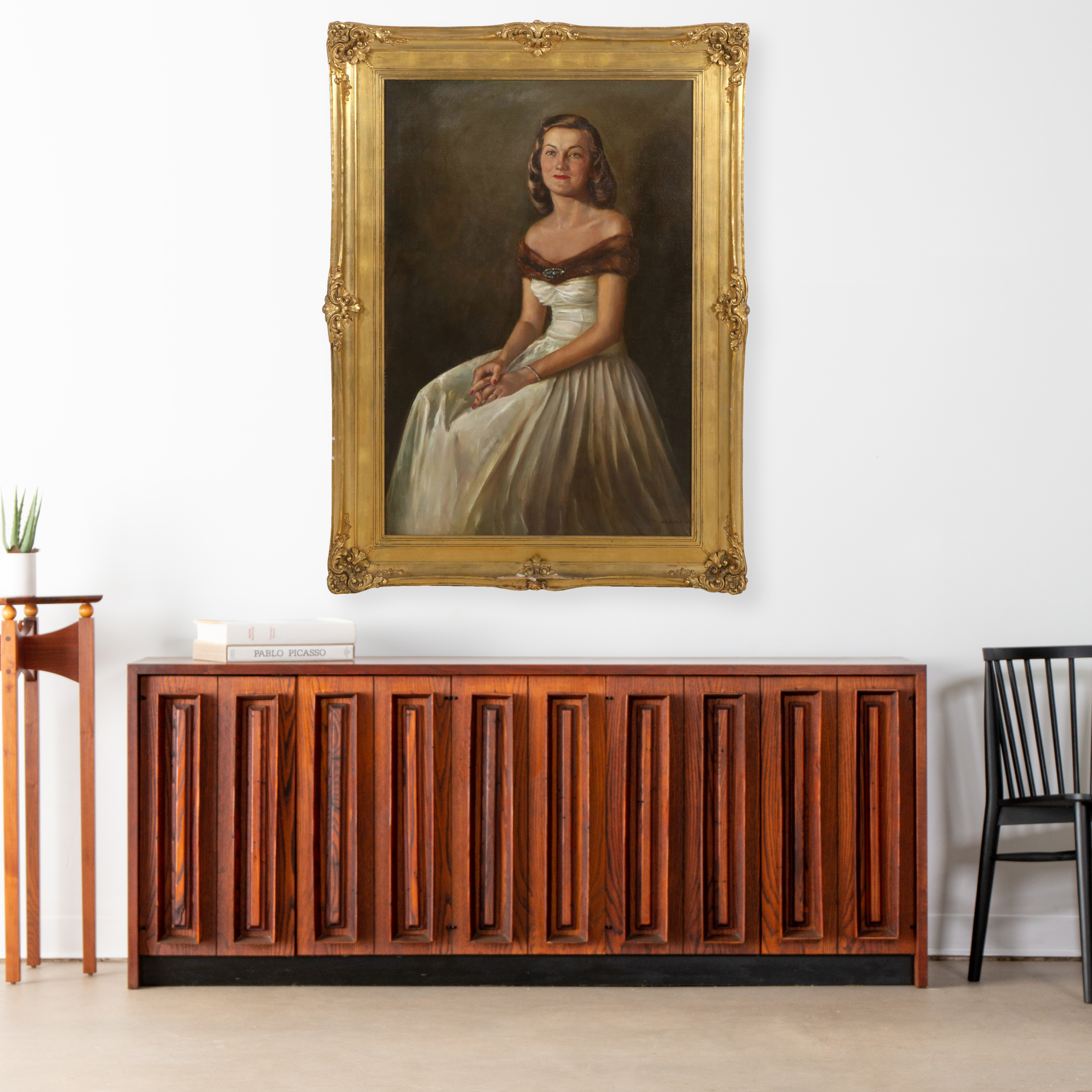 K. Doyle Ford Full-Length Portrait Oil Painting of Seated Woman, 1945