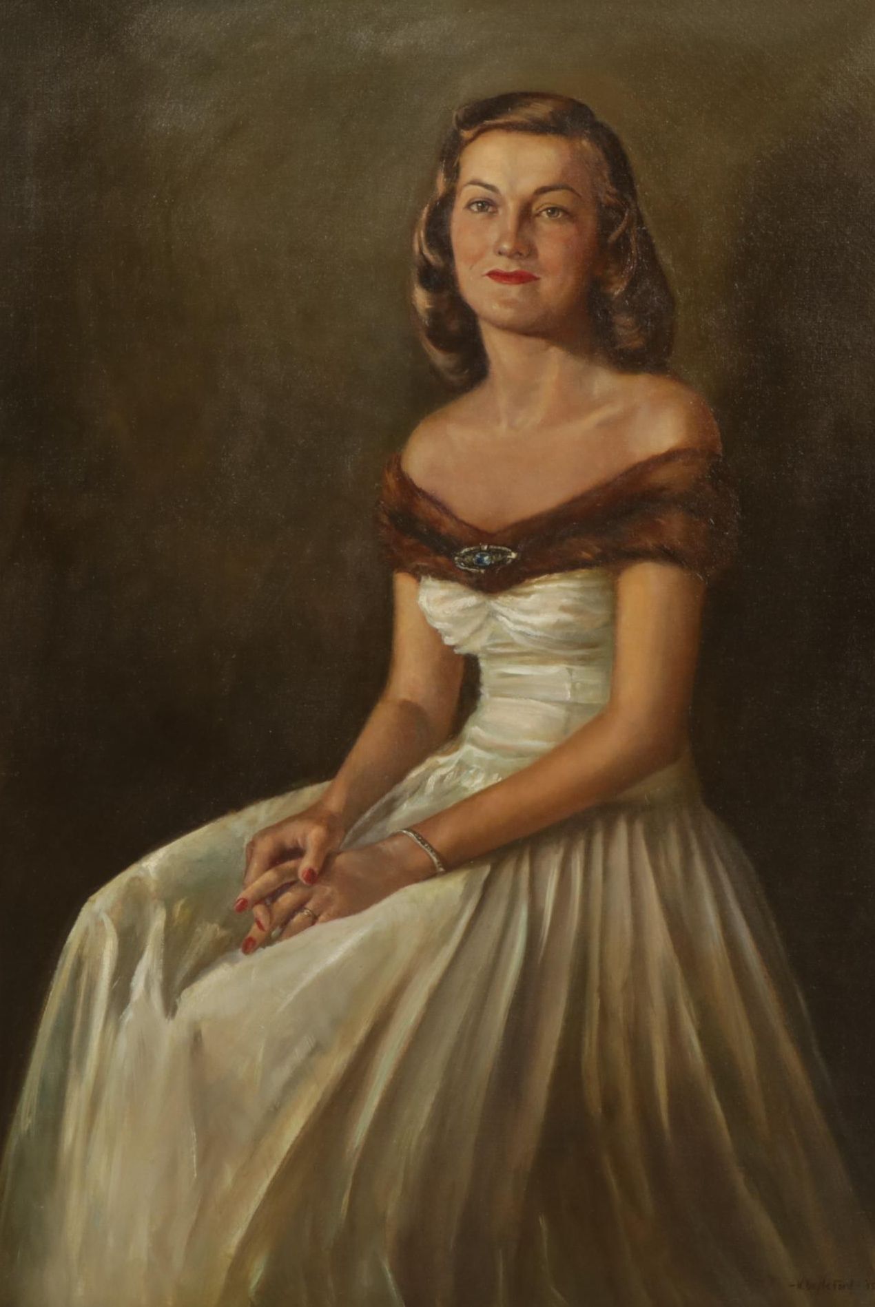 K. Doyle Ford Full-Length Portrait Oil Painting of Seated Woman, 1945